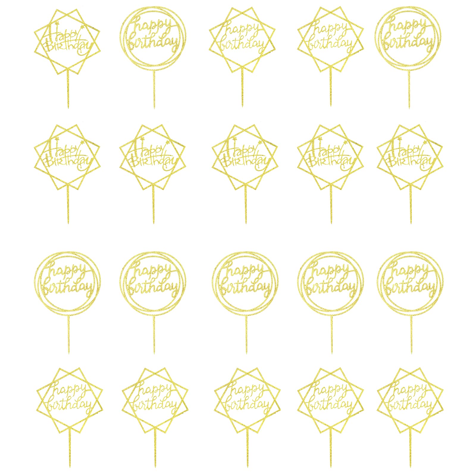 PartyKindom 20 Pcs Creative Birthday Cake Toppers & Cake Picks - Mixed Style Cake Decorations for Birthday Parties, Baby Showers & Wedding Celebrations