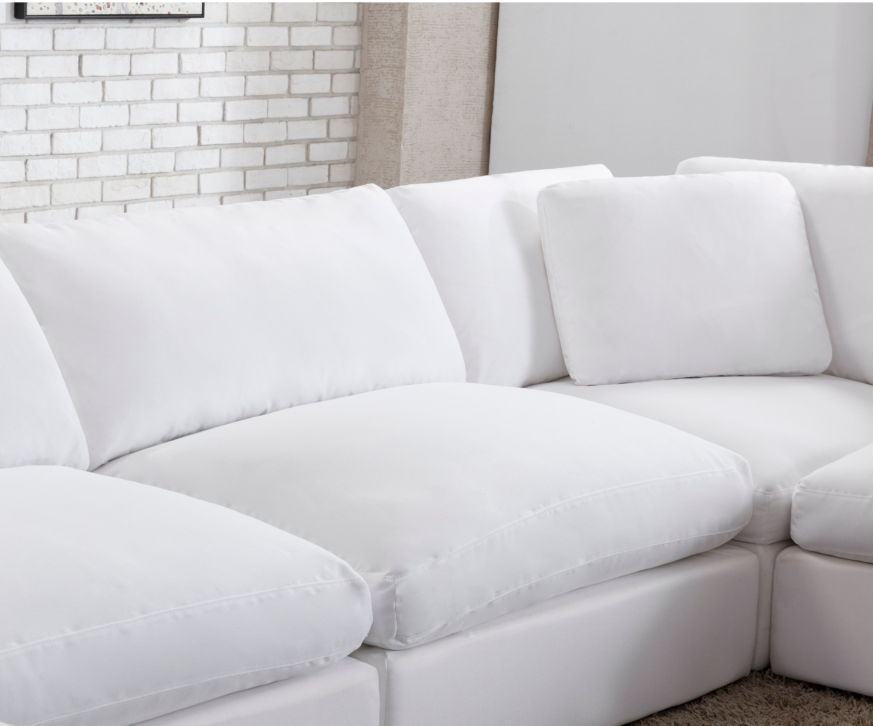 Rivas Modern 5-Piece Modular Sectional Sofa with Ottoman - Feather Filled Cushions, White | Perfect for Living Room, Lounge & Family Room Comfort