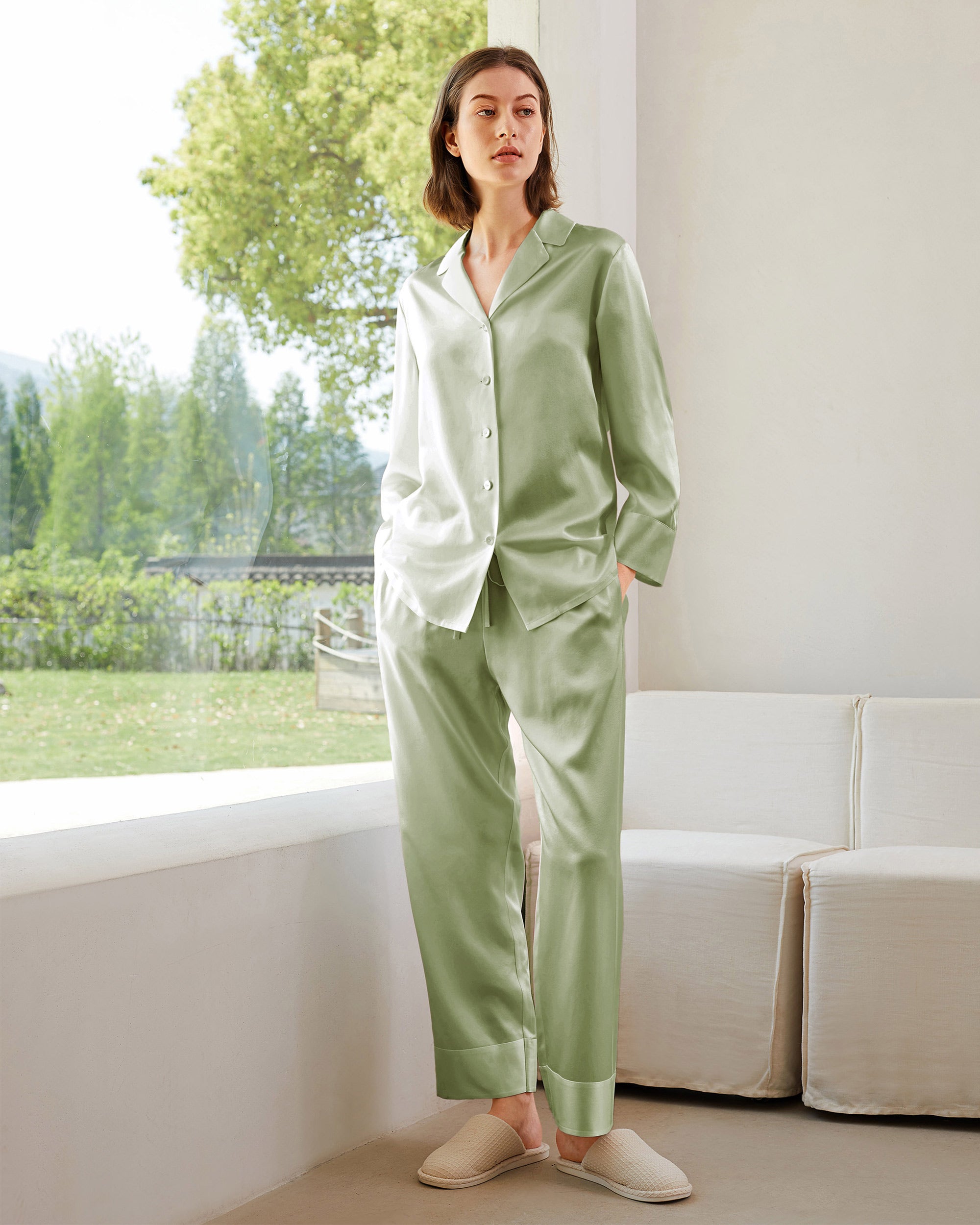 Women's Classic Silk Pajama Set - Soft & Comfortable Sleepwear for Lounge, Travel & Special Occasions