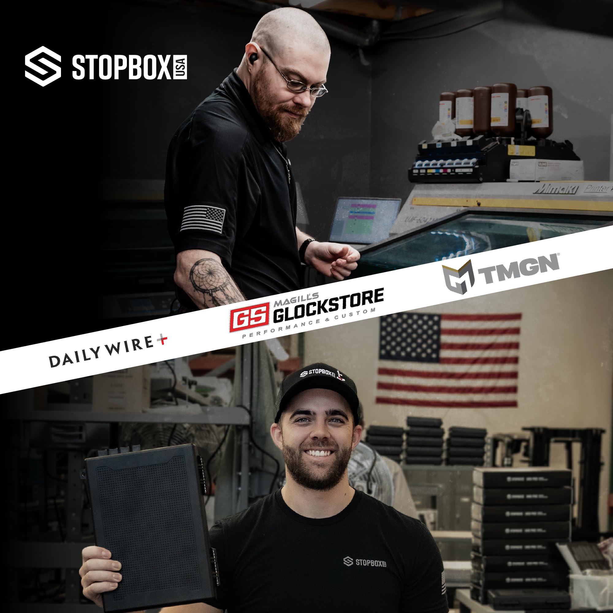 STOPBOX PRO Gun Safe - Portable Pistol Case for Car & Travel | Quick Access Handgun Storage | TSA Compliant | FLAG CAMO + BLACK (2 Pack)