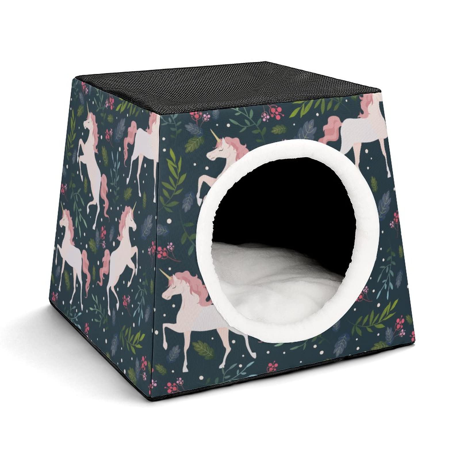 3-in-1 Foldable Cat House with Removable Cushion - Cat Bed, Sofa & Scratching Toy for Indoor Cats (Unicorn Dark Green) - Perfect for Small Spaces, Apartment Living & Multi-Cat Homes