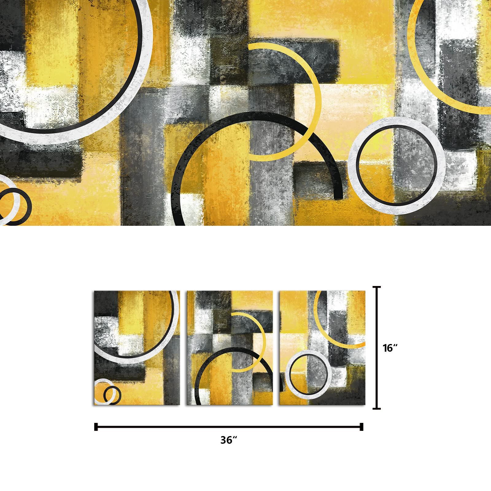 Abstract Geometric Circle Canvas Wall Art - Yellow & Grey for Living Room & Bedroom Decor