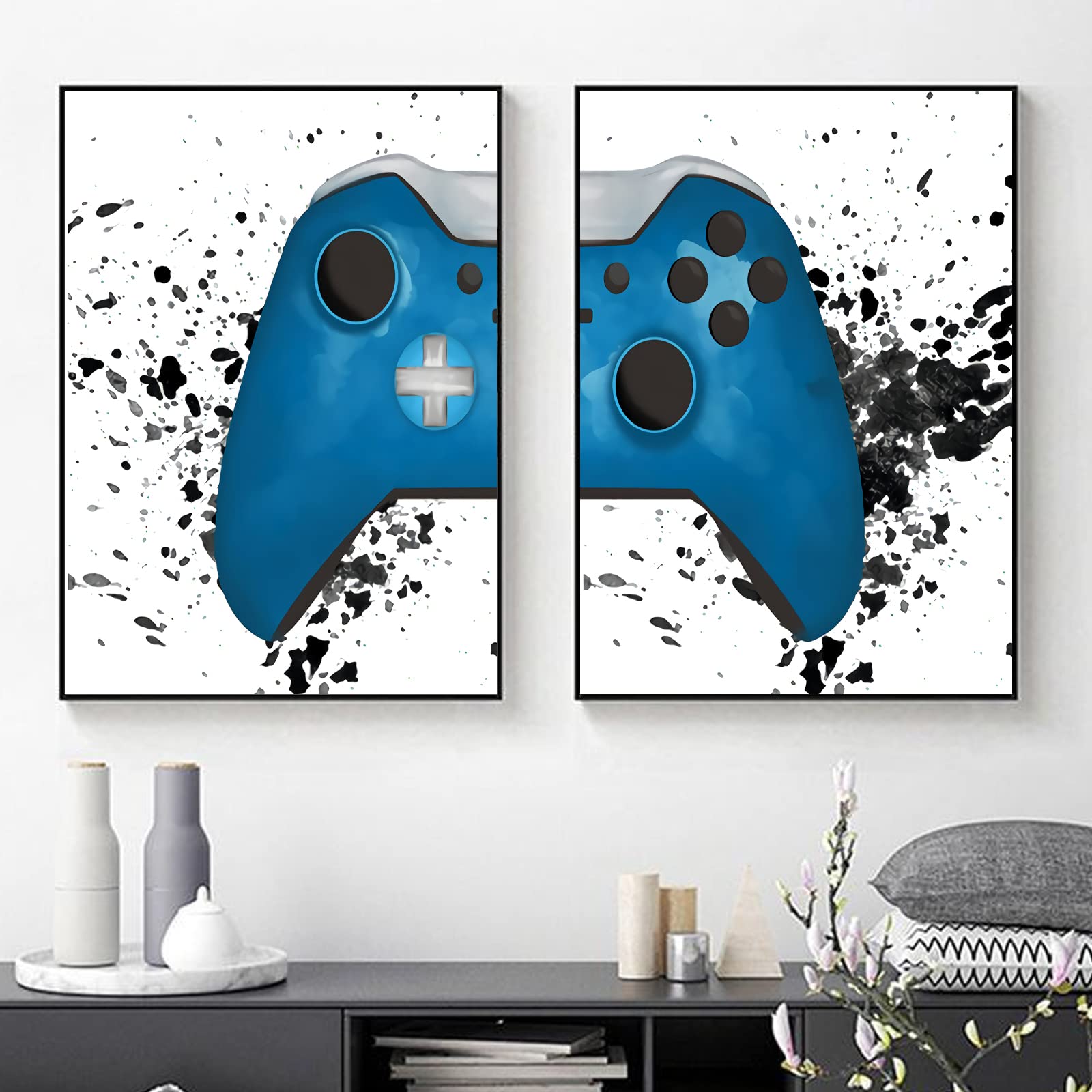 Gaming Wall Art - 16x24 Inch Unframed Gamer Canvas Prints (Set of 2) | Race Game Room Decor, Video Game Posters & Gamepad Wall Pictures for Boys Bedroom | Perfect for Gaming Setup, Man Cave & Esports Themed Rooms