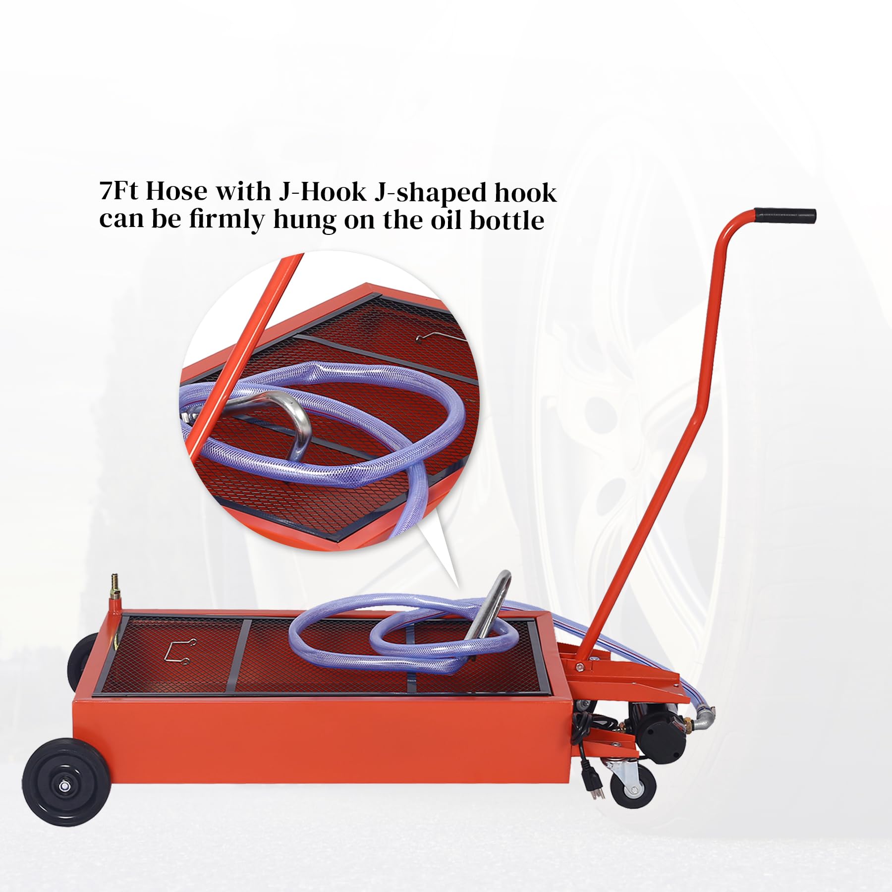 17 Gallon Oil Drain Pan with Electric Pump - Low Profile Oil Change Pan for Trucks & Cars - Foldable Handle, 7ft Hose & Swivel Casters - Perfect for DIY Oil Changes & Garage Maintenance