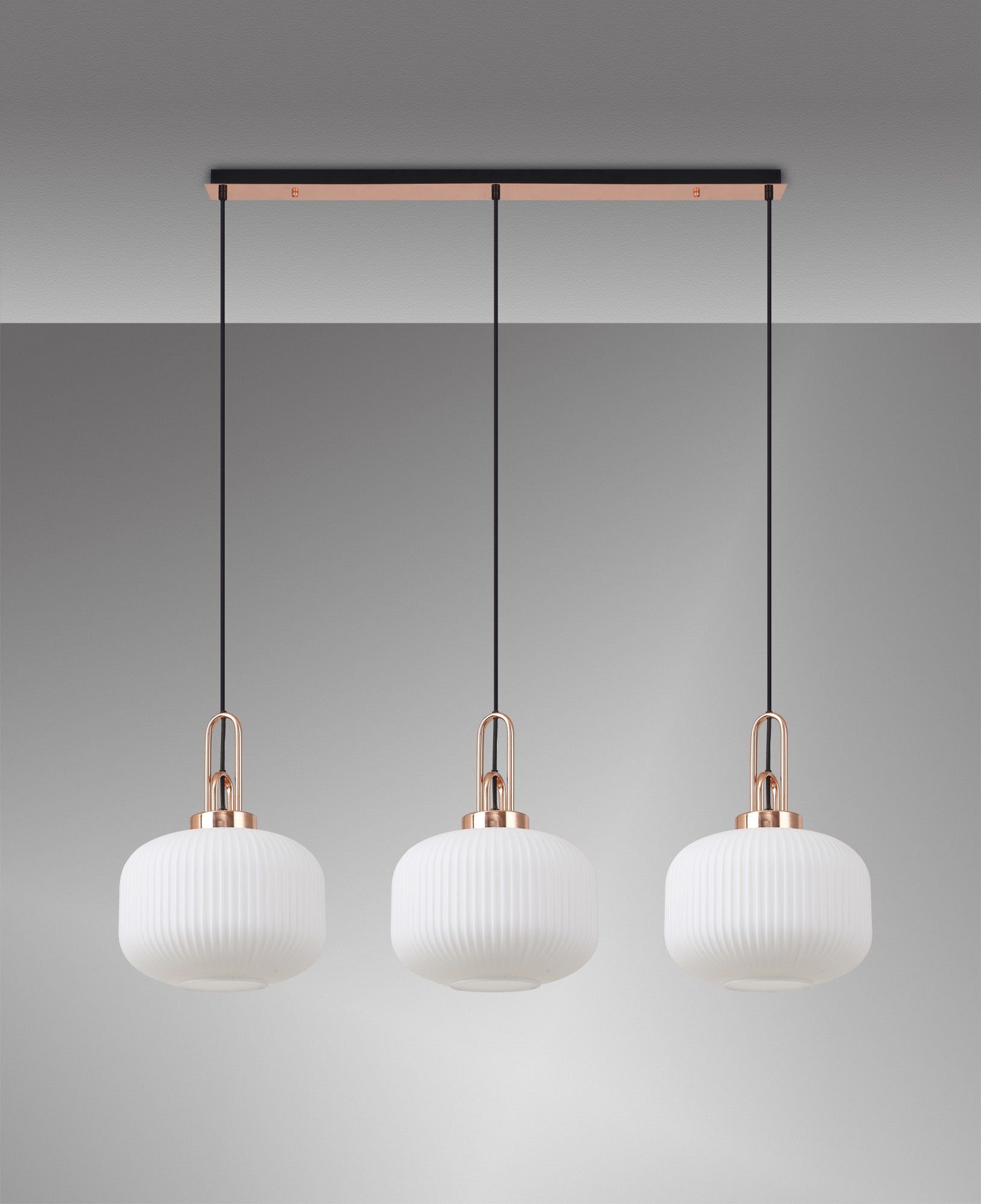 Cadiz 3L Kitchen Island Ceiling Light Fixture - E27 Socket, Copper & Matte Black Finish, Multiple Glass Shade Colors, IP20 Rated - Perfect for Dining Room, Bedroom, or Living Room Lighting