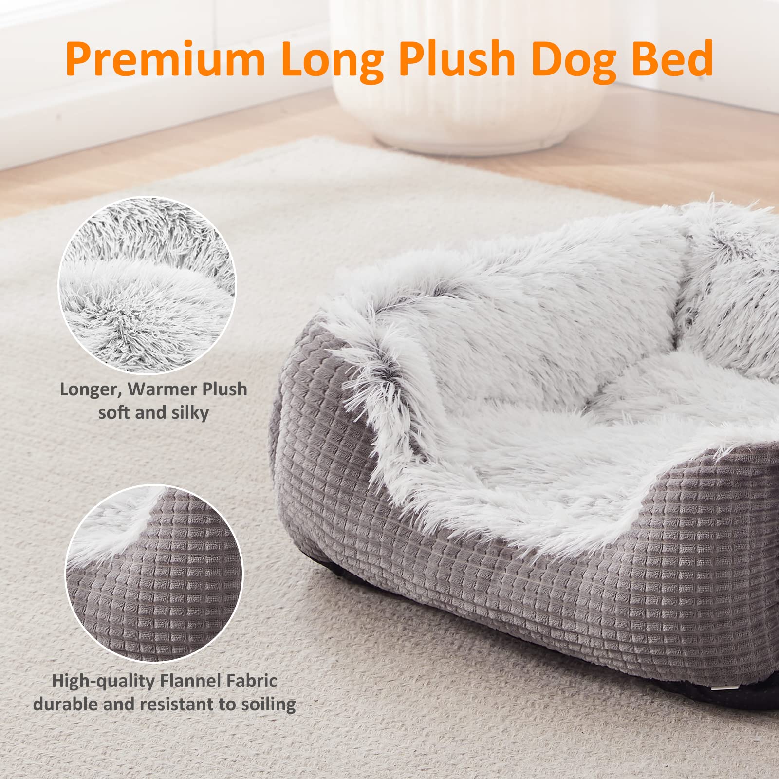 FURTIME Washable Medium Dog Bed - Ultra Soft Plush Flannel Calming Pet Bed for Anxious Dogs, Machine Washable, Grey - Perfect for Crates, Kennels & Home Use