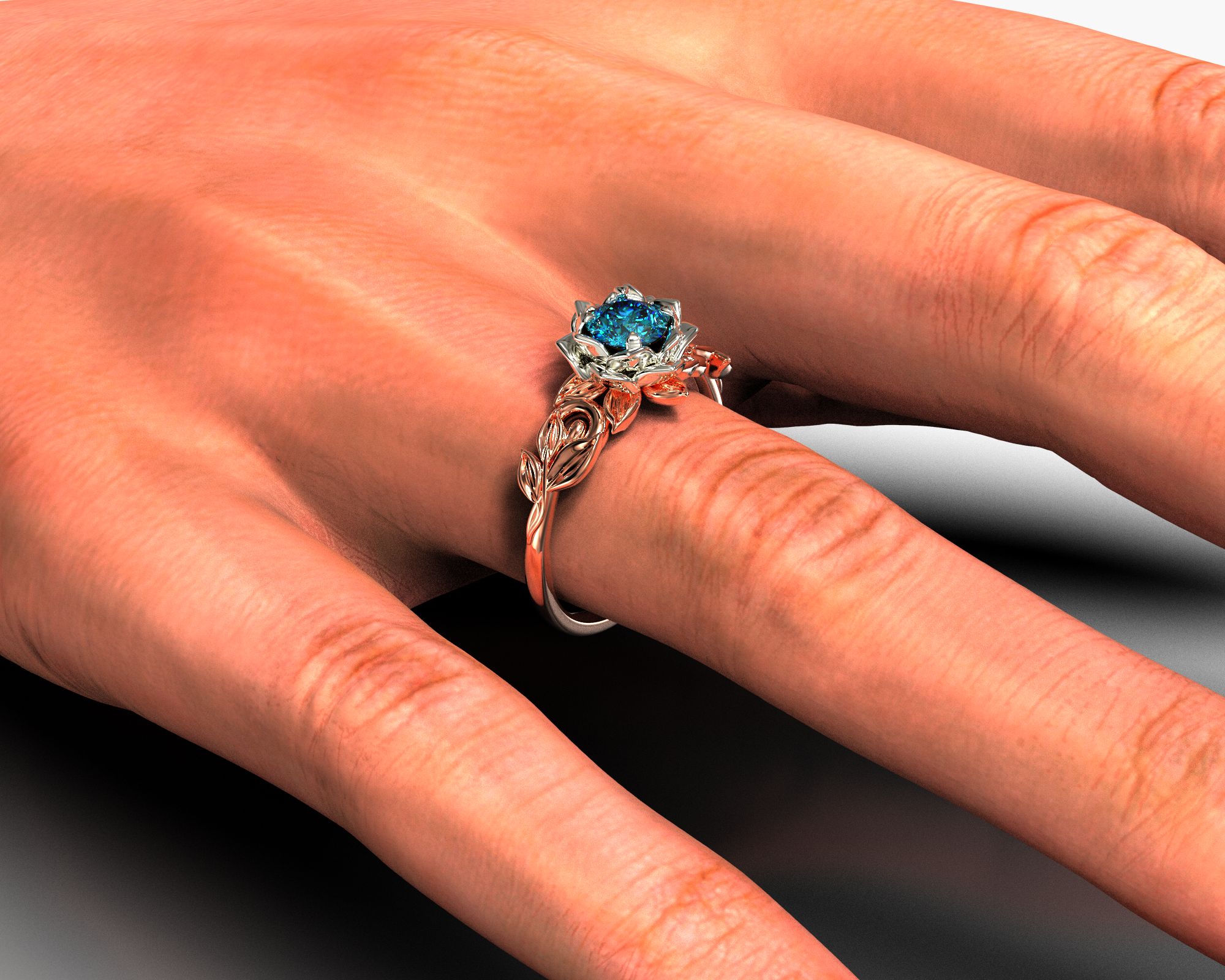 Two Tone Blue Topaz Flower Engagement Ring – Elegant Vintage Style for Weddings, Proposals & Anniversary Gifts