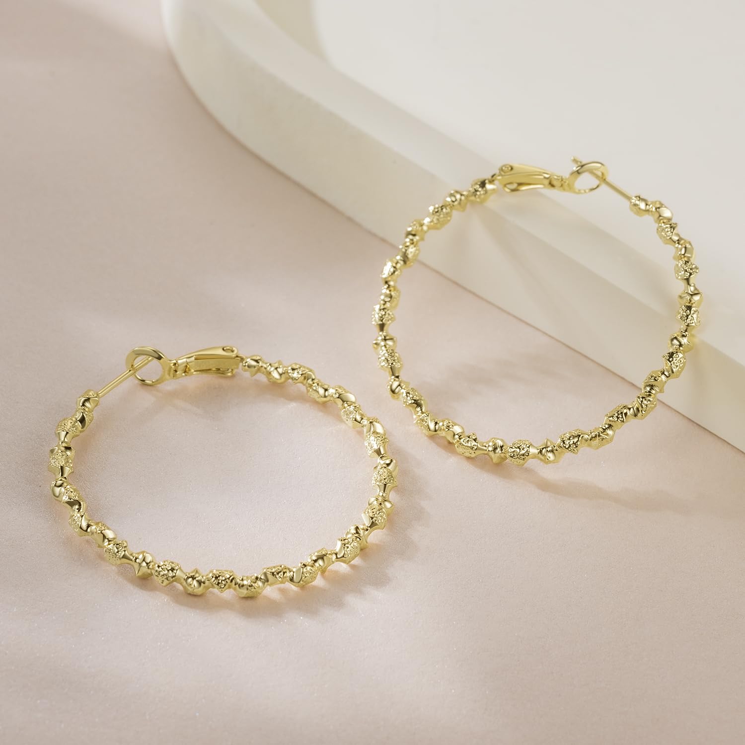 14K Gold Hoop Earrings for Women - Large 40mm*3mm Twisted Hoops - Elegant Everyday & Party Jewelry