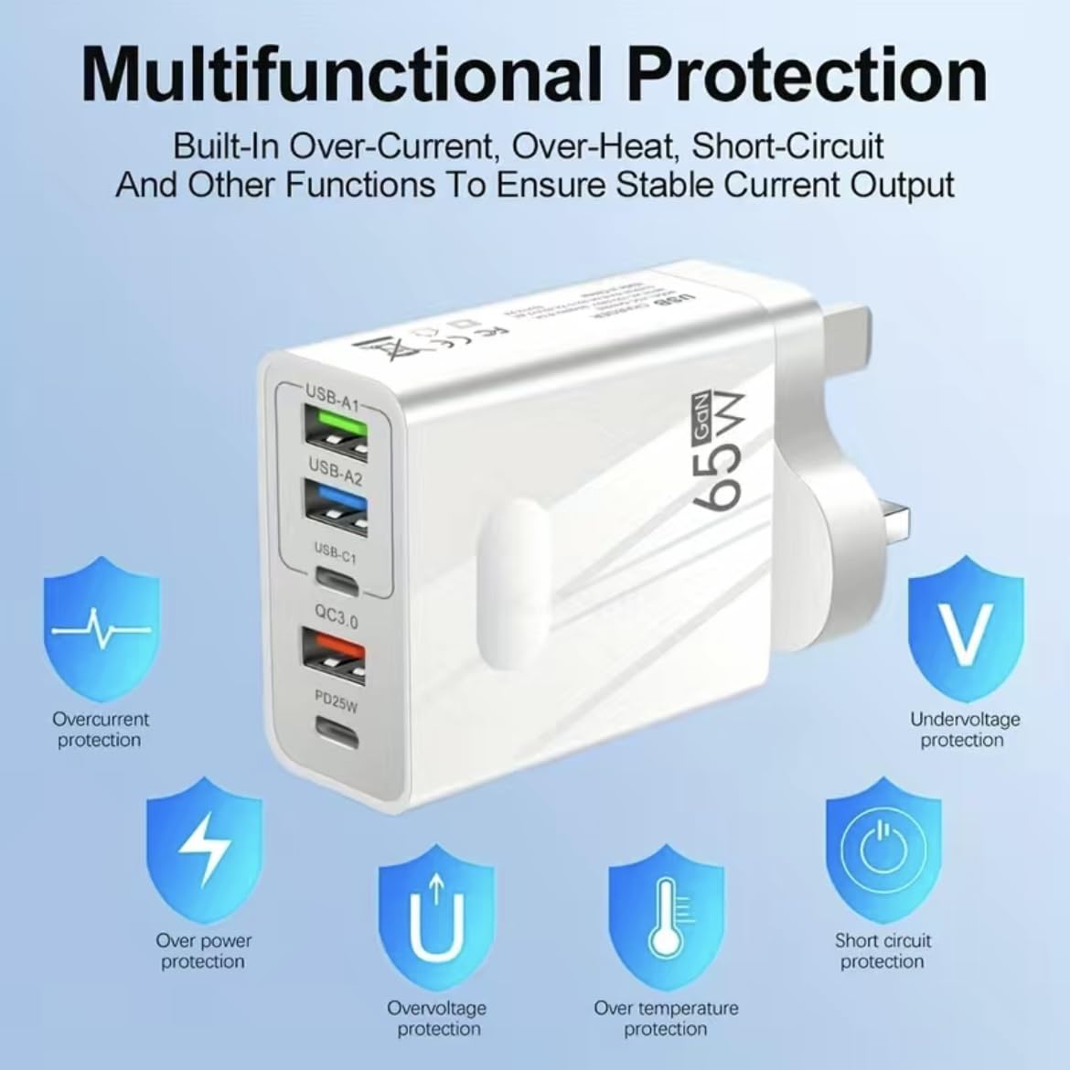 ORCO 5-Port 25W USB Fast Charger with 2 USB-C PD Ports | Multi USB C Wall Charger Adapter UK Plug | Compatible with iPhone 14/13/12/11/XS/XR/8/7, AirPods & iPad (Black) | Perfect for Home, Office & Travel Charging