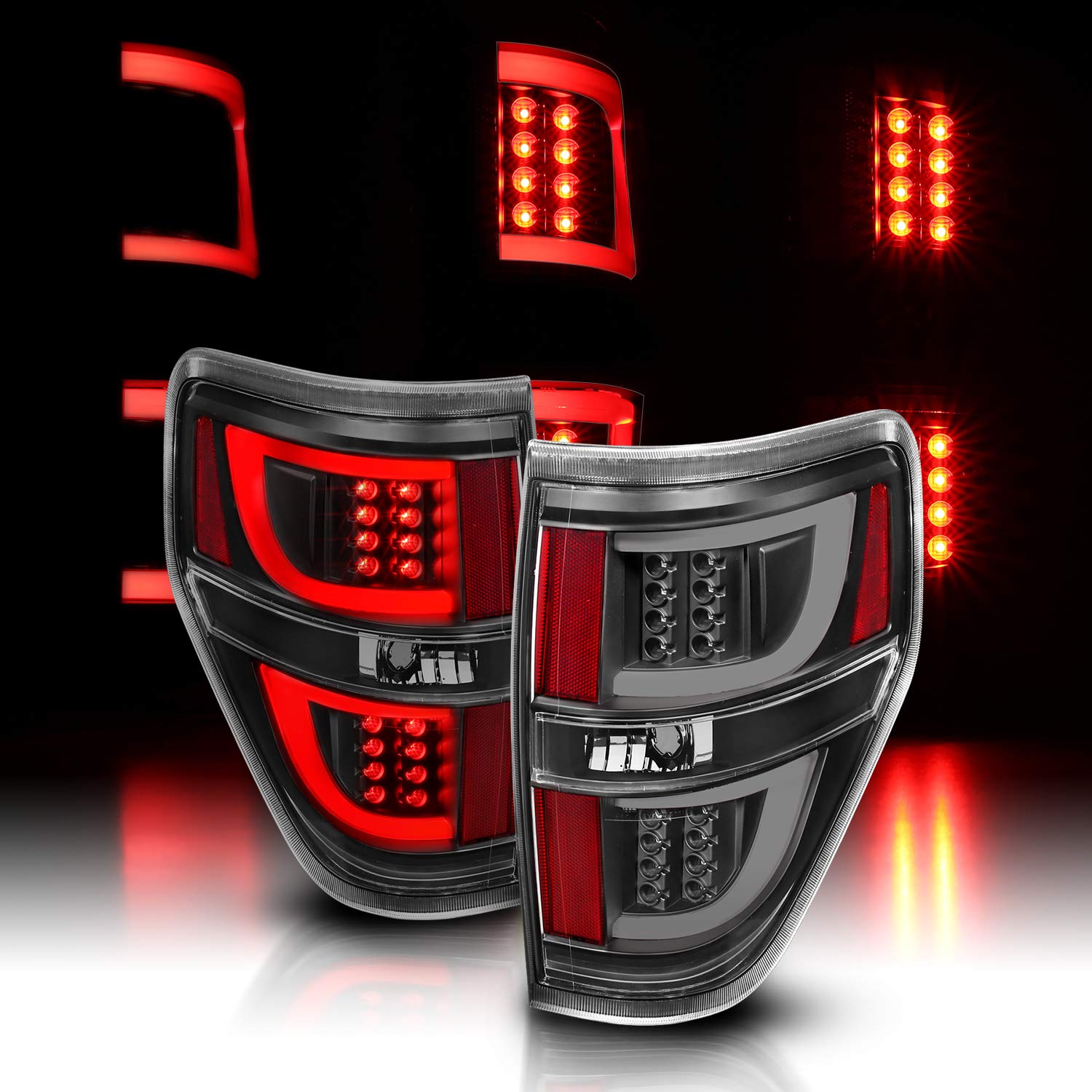 AmeriLite LED Light Bar Replacement Car Tail Lights Set for 2009-2014 Ford F-150 - Passenger & Driver Side, Vehicle Light Assembly, Black - Upgrade Your Truck's Style & Safety for Night Driving & Off-Road Adventures