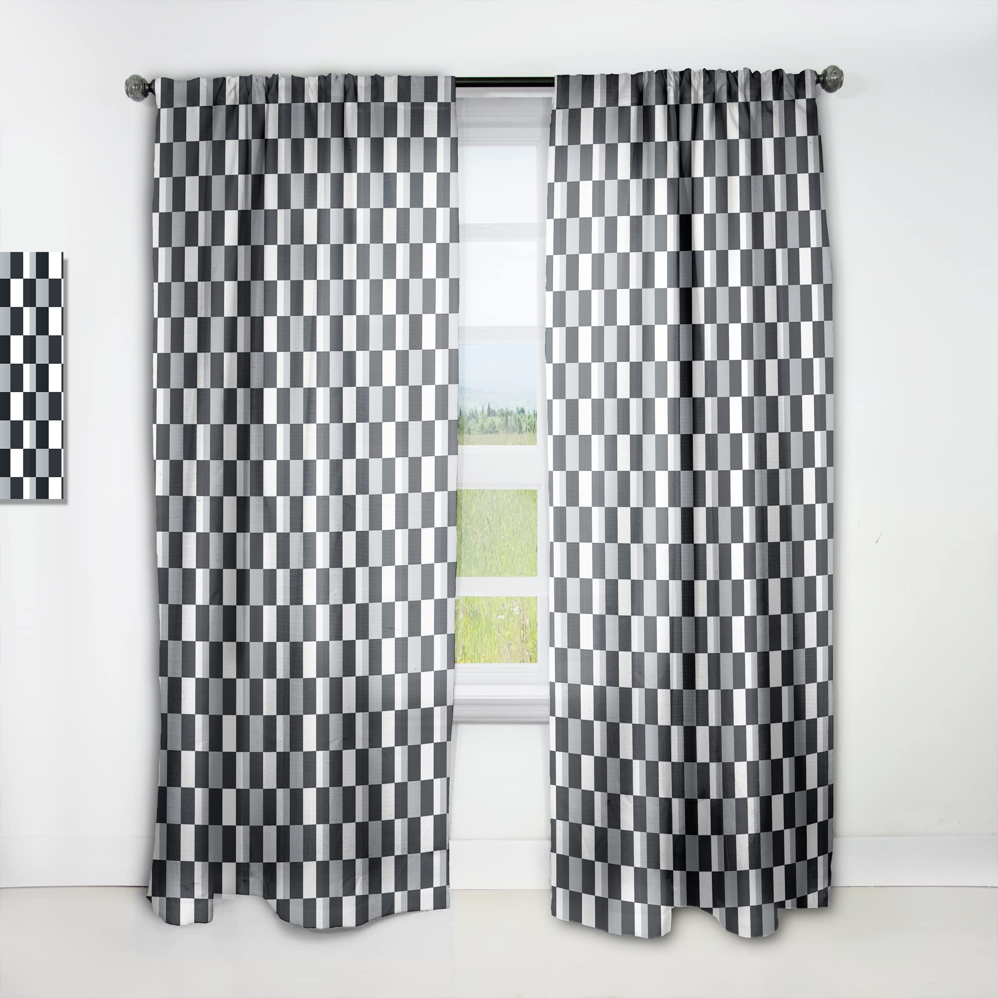 Geometric Monochrome Pattern Blackout Curtains - Thermal Insulated Single Panel (52x90 inches) for Bedroom & Living Room - Modern Window Treatment for Home Decor & Light Blocking
