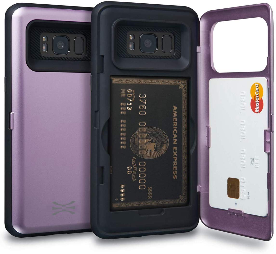 TORU CX PRO Case for Samsung Galaxy S8 with Card Holder - Slim Shockproof Protective Cover with Hidden Wallet Slot & Kickstand | Includes Mirror (Purple) | Perfect for Work, Travel & Everyday Use