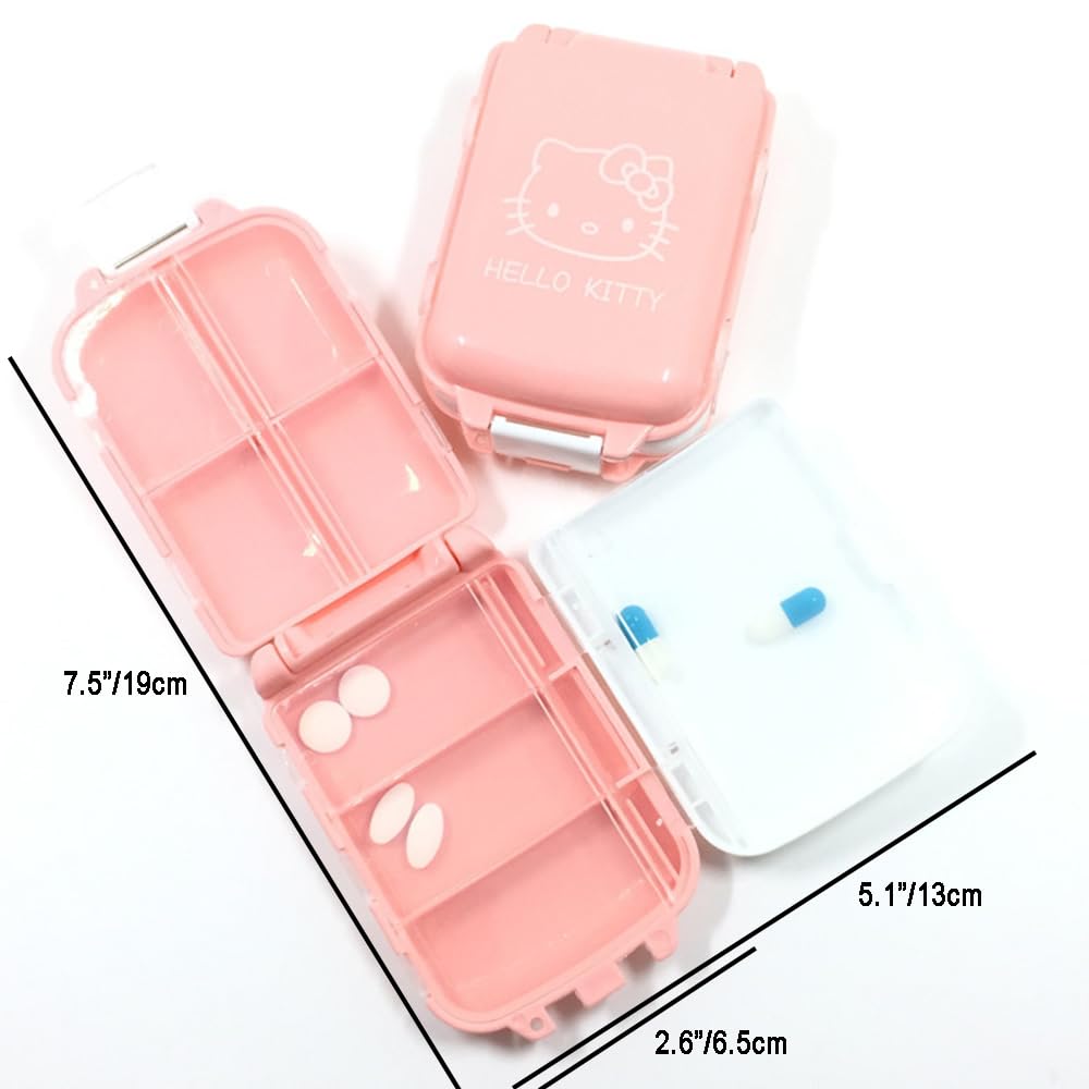 2-Pack Cute Cartoon Anime Cat Pill Organizer - Pink Weekly Pill Box for Women, Mini Travel Jewelry Case with Printed White Pop Design | Perfect for Daily Medication, Vitamins, Travel & Accessory Storage