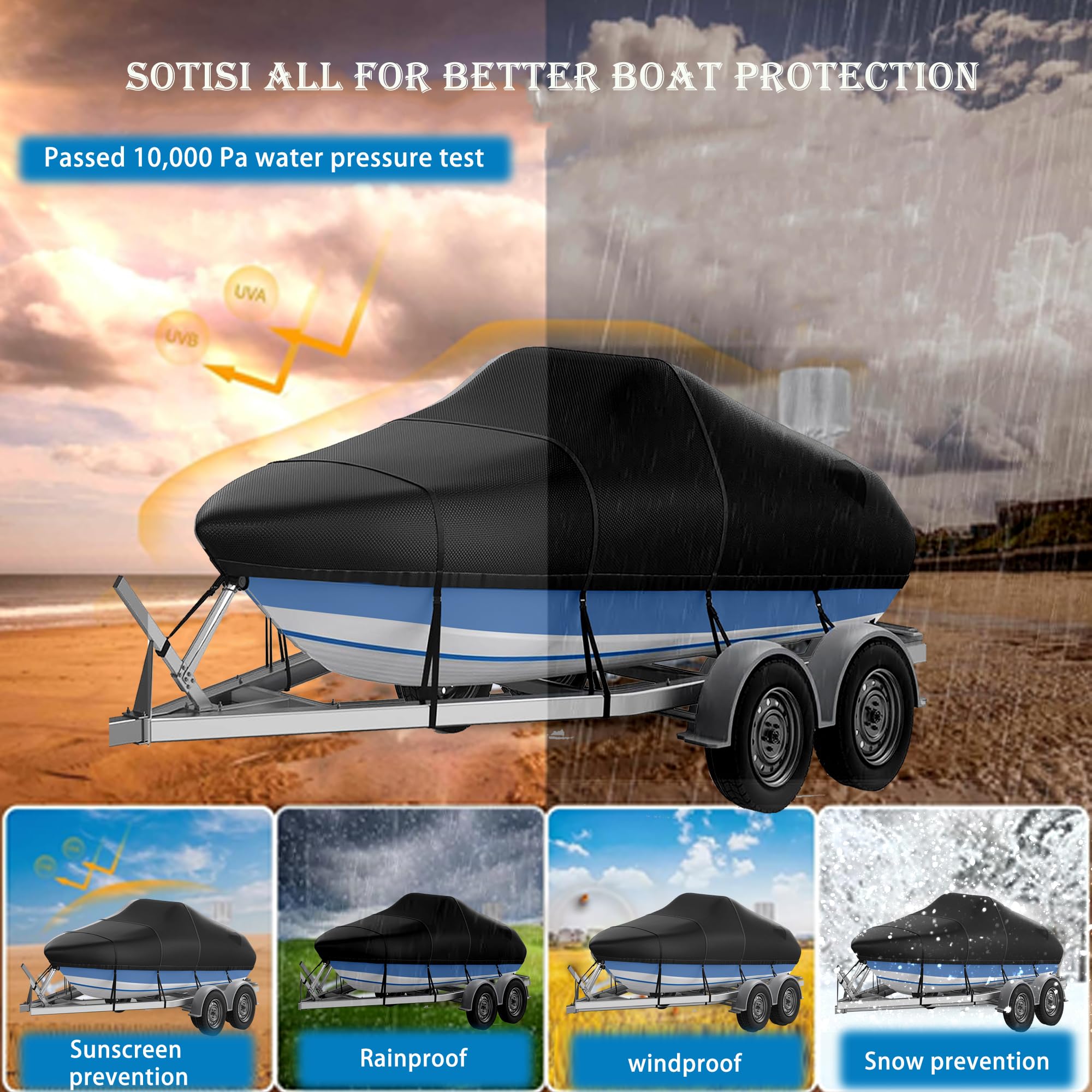 Heavy Duty 900D Waterproof Boat Cover 12-14 ft - UV Resistant for V-Hull, Tri-Hull, Runabout - Perfect for Outdoor Boat Storage