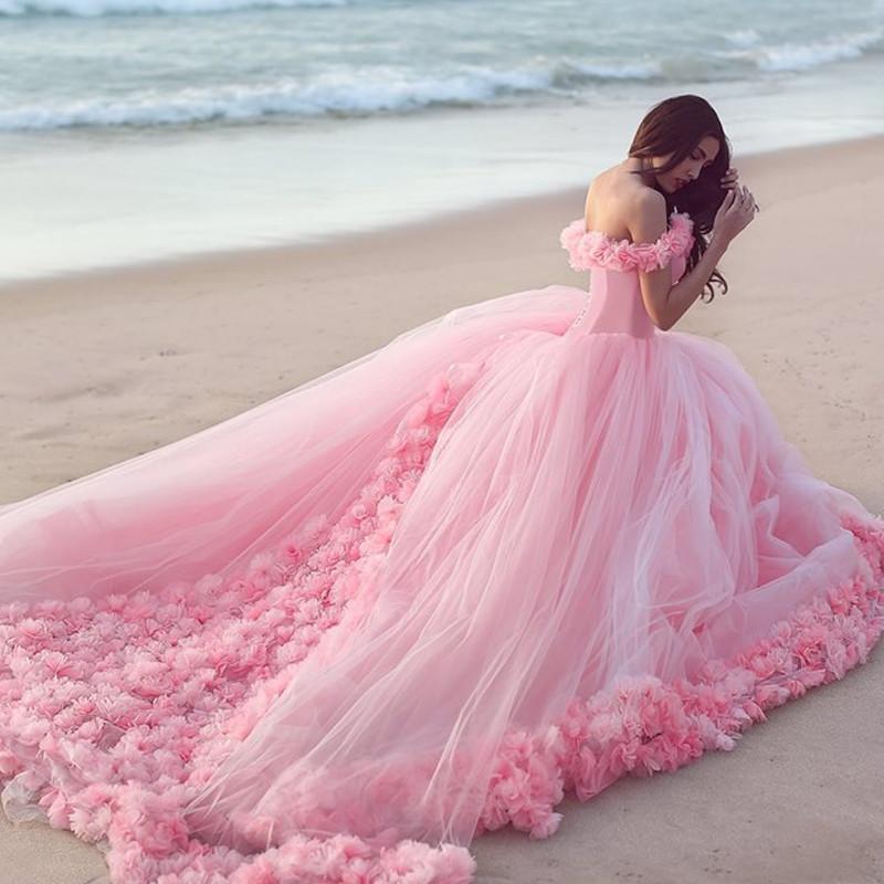 Elegant Floral Ball Gown Wedding Dress - Off Shoulder A-Line Bridal Gown for Church Ceremony & Romantic Outdoor Weddings