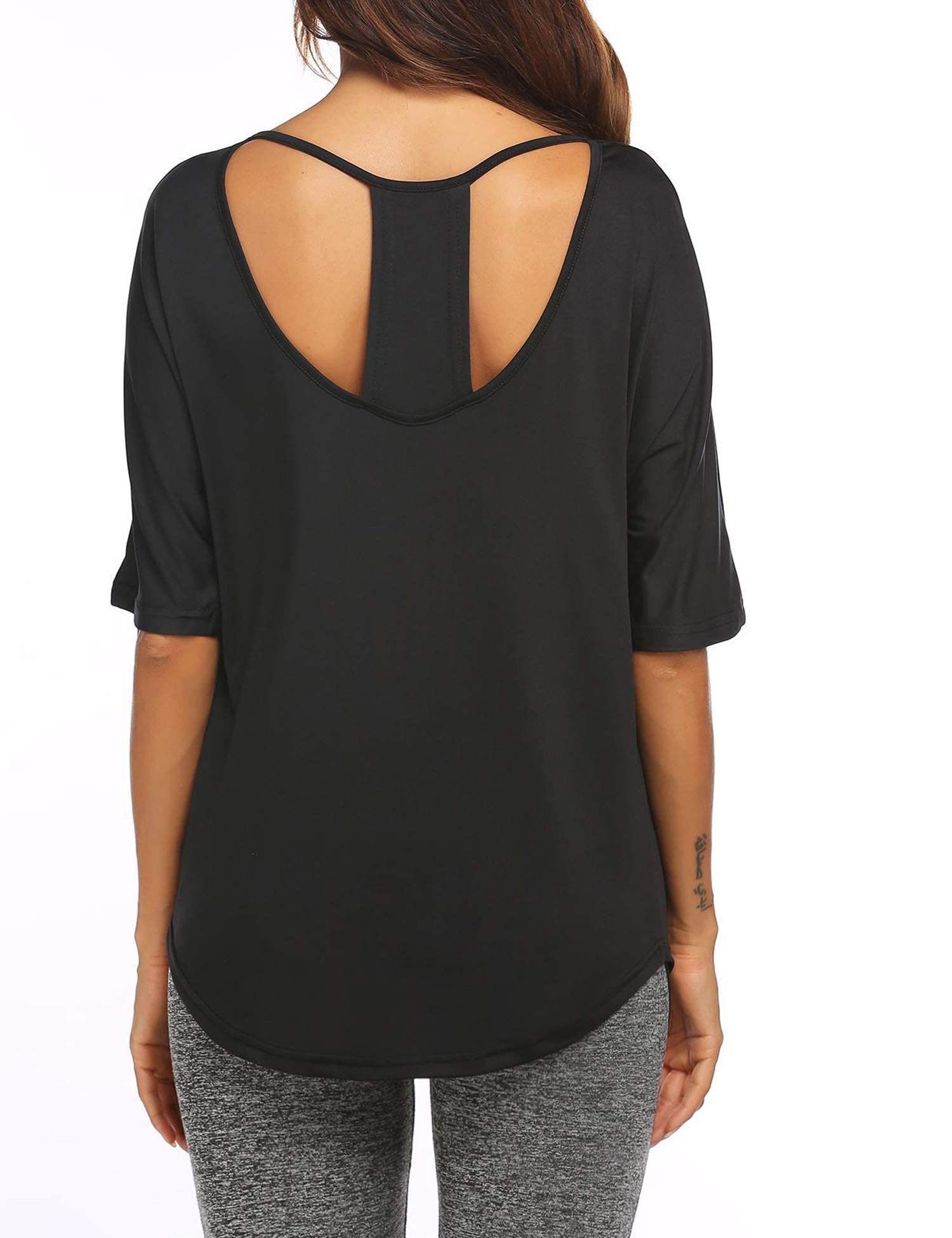 PINSPARK Women's Open Back Workout Shirts - Breathable Yoga Tops for Gym & Athletic Wear - Sizes S-3XL - Perfect for Yoga, Running & Fitness Training