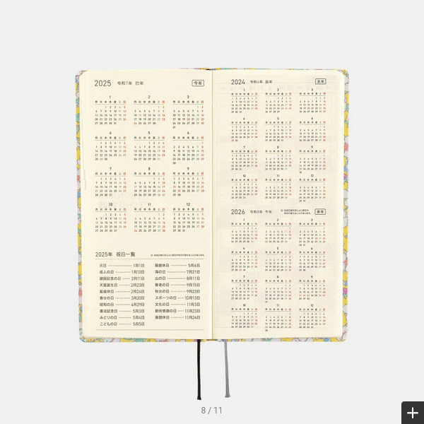 Hobonichi Techo 2025 Planner - Liberty Fabrics Paysanne Blossom Weeks Hardcover, Weekly Horizontal Layout, January Start, Monday Start, English Edition | Perfect for Journaling, Planning & Productivity