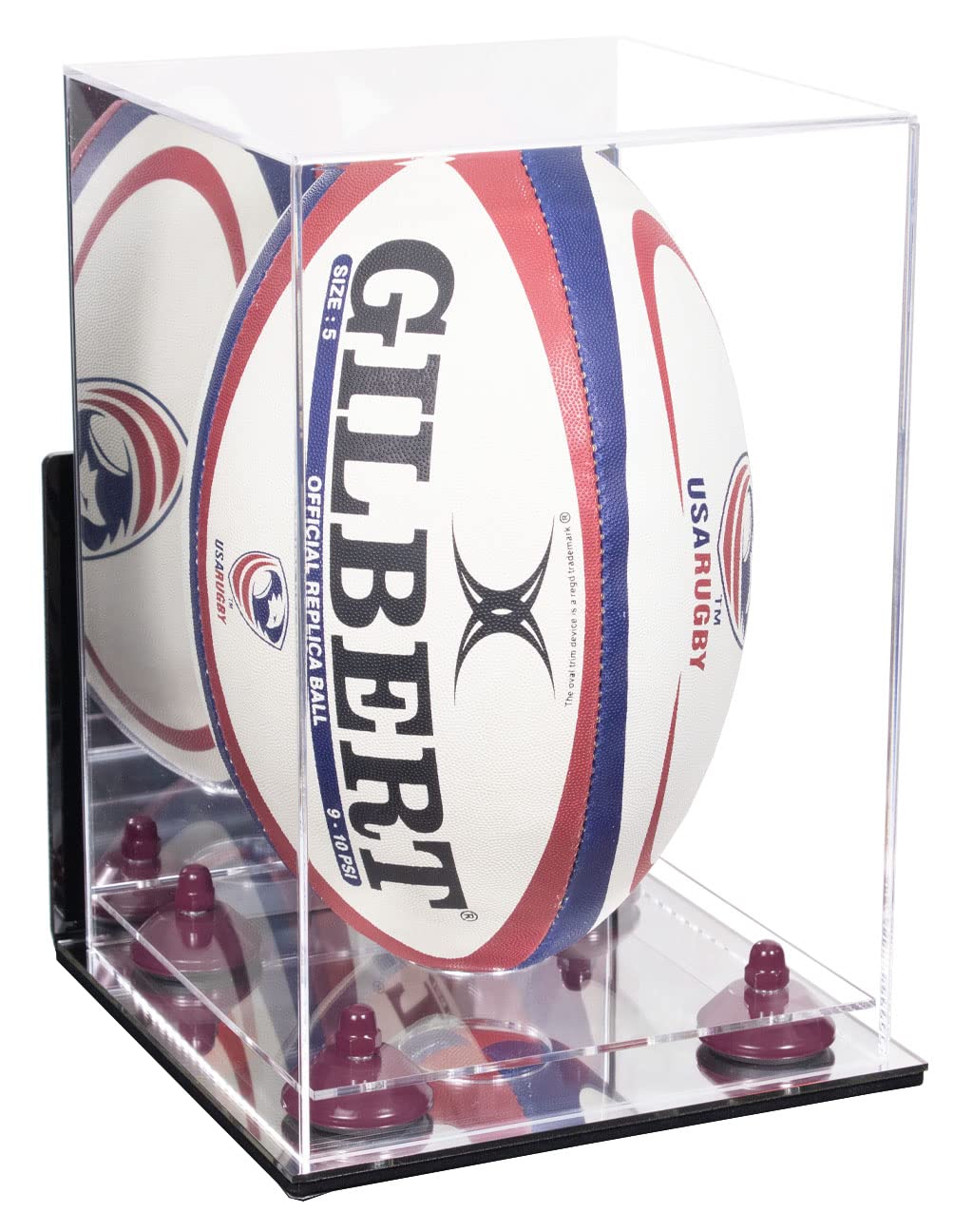 Acrylic Rugby Ball Display Case with Mirror - Vertical Wall Mount Stand & Purple Risers for Sports Memorabilia (B42/A060) | Perfect for Trophy Rooms, Man Caves, and Sports Fan Collections