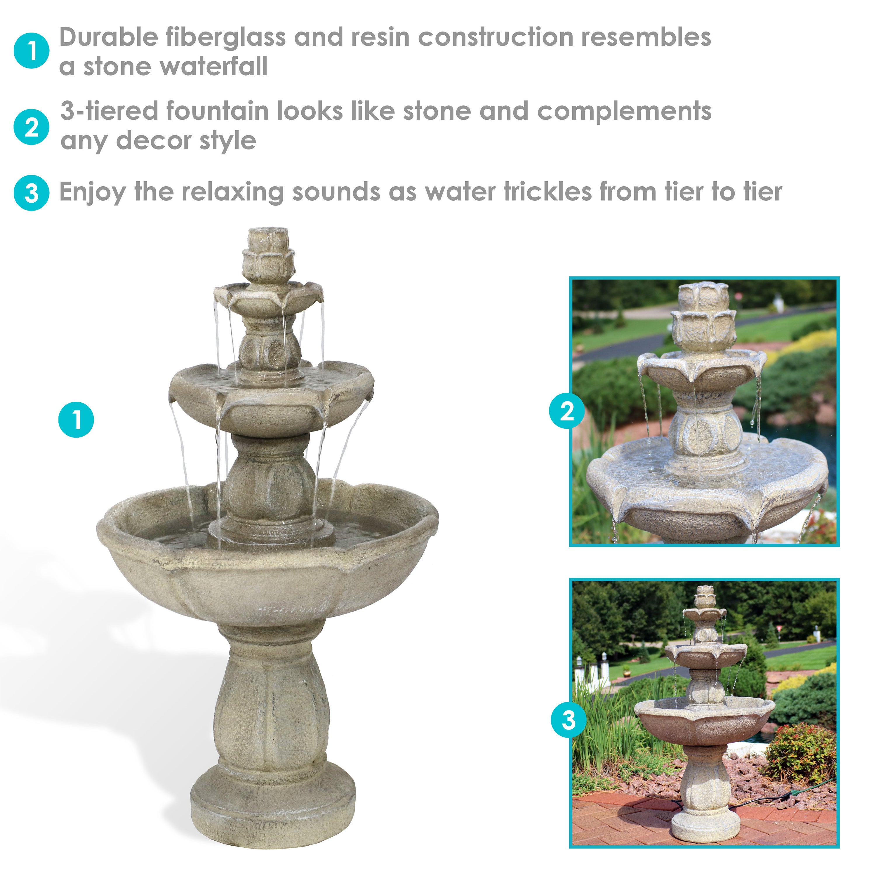 Sunnydaze Birds' Delight Outdoor Water Fountain with Pump - 35 Inch Height, Solar Powered Garden Decor for Patio, Yard & Backyard - Attracts Birds & Creates Relaxing Ambience