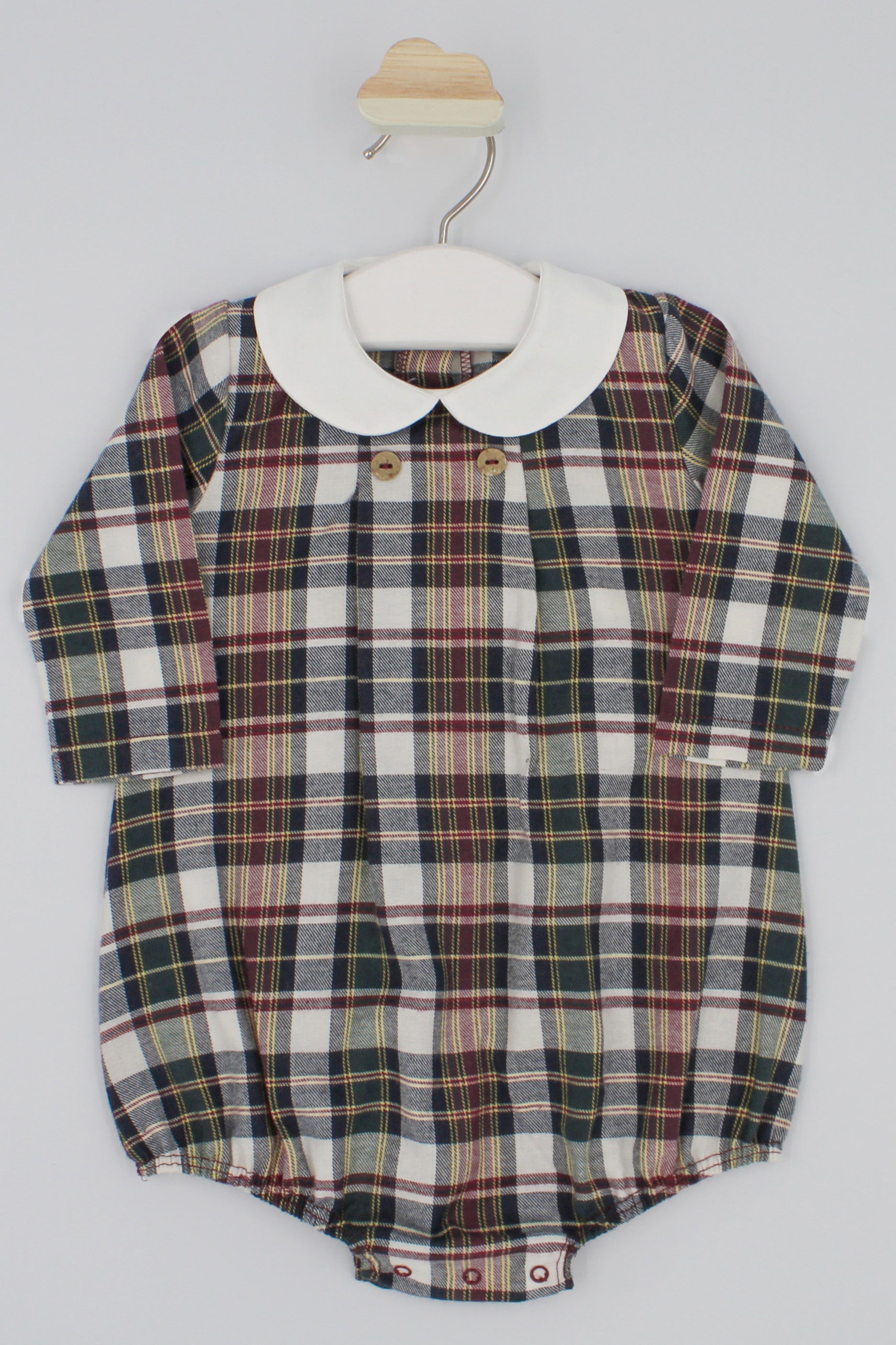 Rupert Burgundy Tartan Romper for Baby Boys & Girls | Soft Cotton Jumpsuit with Adjustable Straps | Perfect for Family Photos, Holidays & Special Occasions