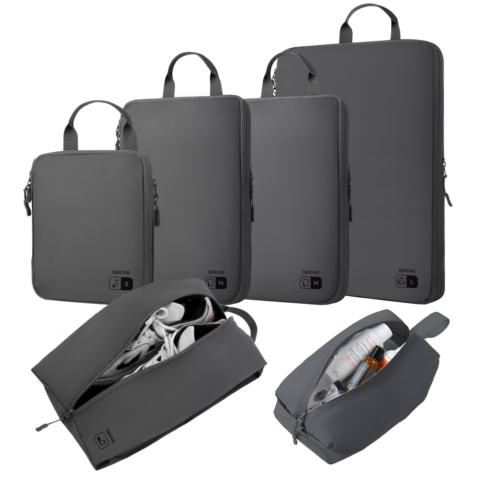 EPICKA 6-Piece Lightweight Compression Packing Cubes Set - Waterproof Travel Organizer with Toiletry Bag, Expandable Luggage Organizer for Carry-On Suitcases | Perfect for Business Trips, Vacations & Weekend Getaways
