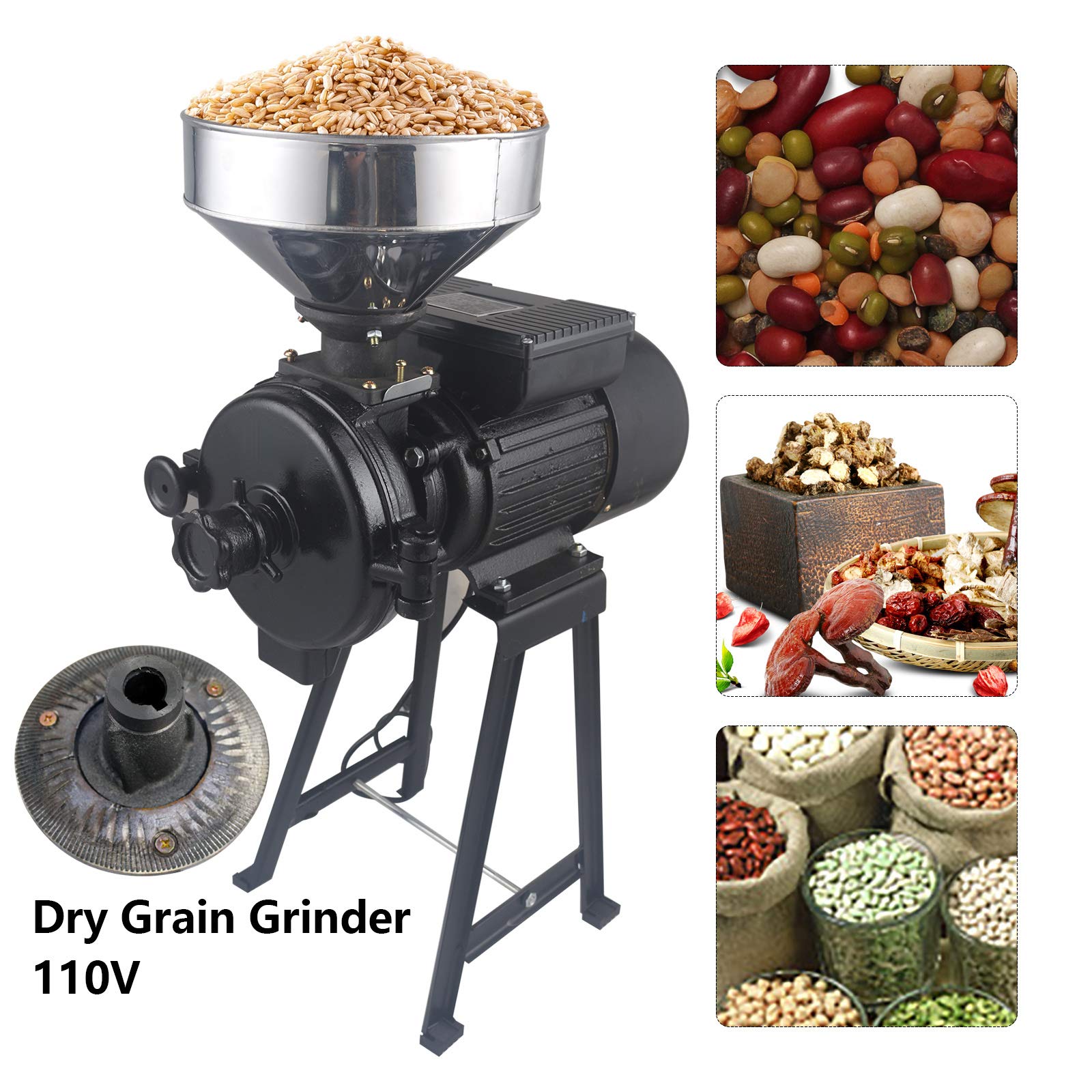 1500W Commercial Electric Grain Mill Grinder - 110V Flour Grinder Machine for Wheat, Corn, Coffee, Spices & Herbs | Perfect for Home Kitchens, Bakeries & Commercial Use | Grind Grains, Nuts & Dry Ingredients