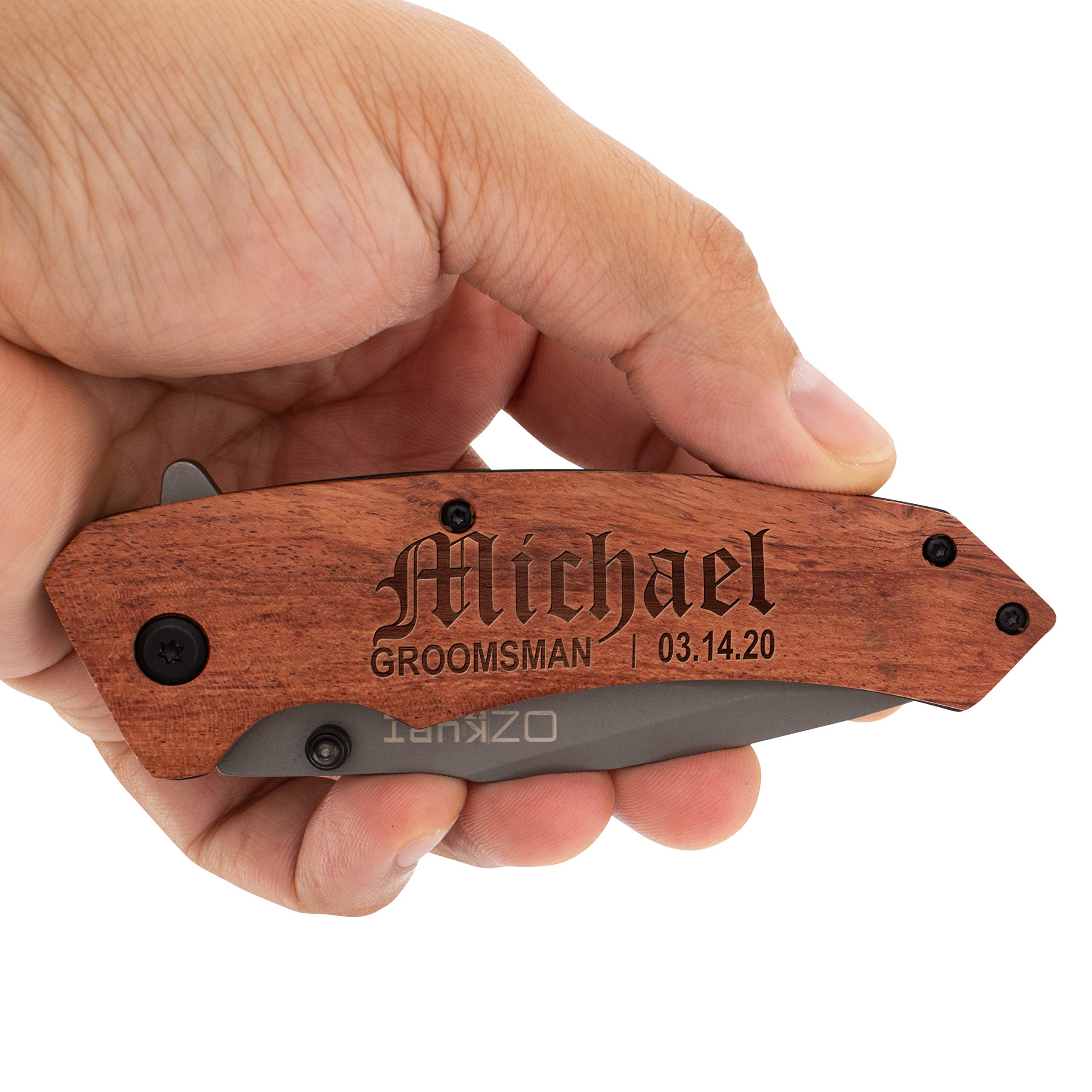 Personalized Groomsmen Gifts Set of 6 - Engraved Pocket Knife with Clip for Wedding Party | Custom Men's Gifts for Best Man, Ushers & Groomsmen | Perfect for Bachelor Party, Wedding Favors & Special Occasions