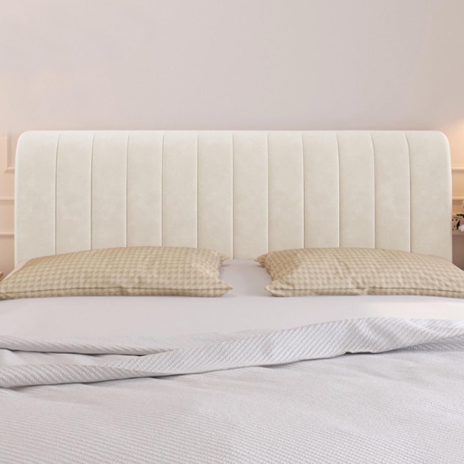 Full Queen Cal King Size Bed Headboard Cover - Thick Dustproof Slipcover with 360° Wrapping Protection, Premium PP Cotton Padding (Khaki) - Perfect for Bedroom Decor, Dust Protection & Headboard Refresh