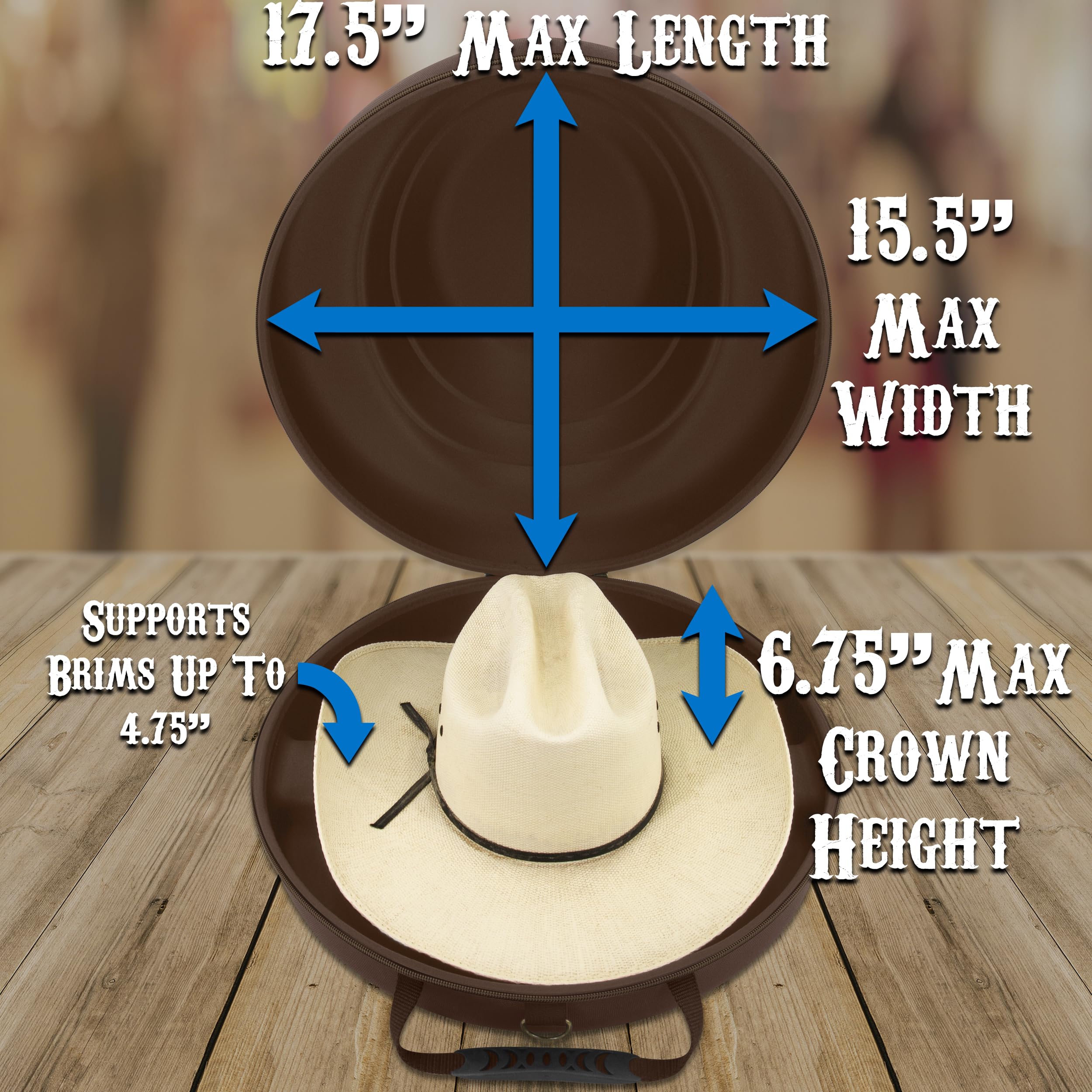 CASEMATIX Cowboy Hat Box - Hard Shell Portable Storage Case for Brims Up to 4.75