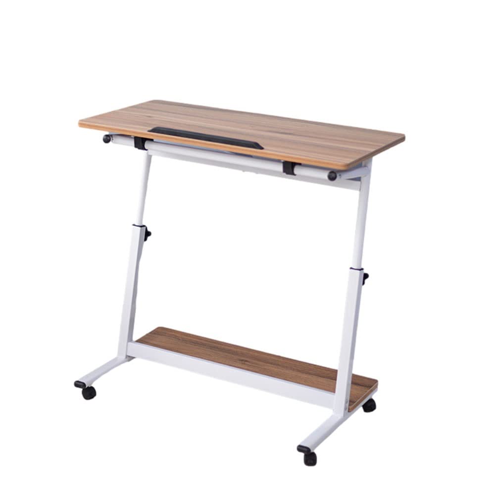 Adjustable Height Mobile Sit-Stand Desk with Wheels - Portable Laptop Workstation for Home Office, Rolling Computer Cart with Angle Adjustment (Brown) - Perfect for Remote Work, Small Spaces & Ergonomic Standing Desks