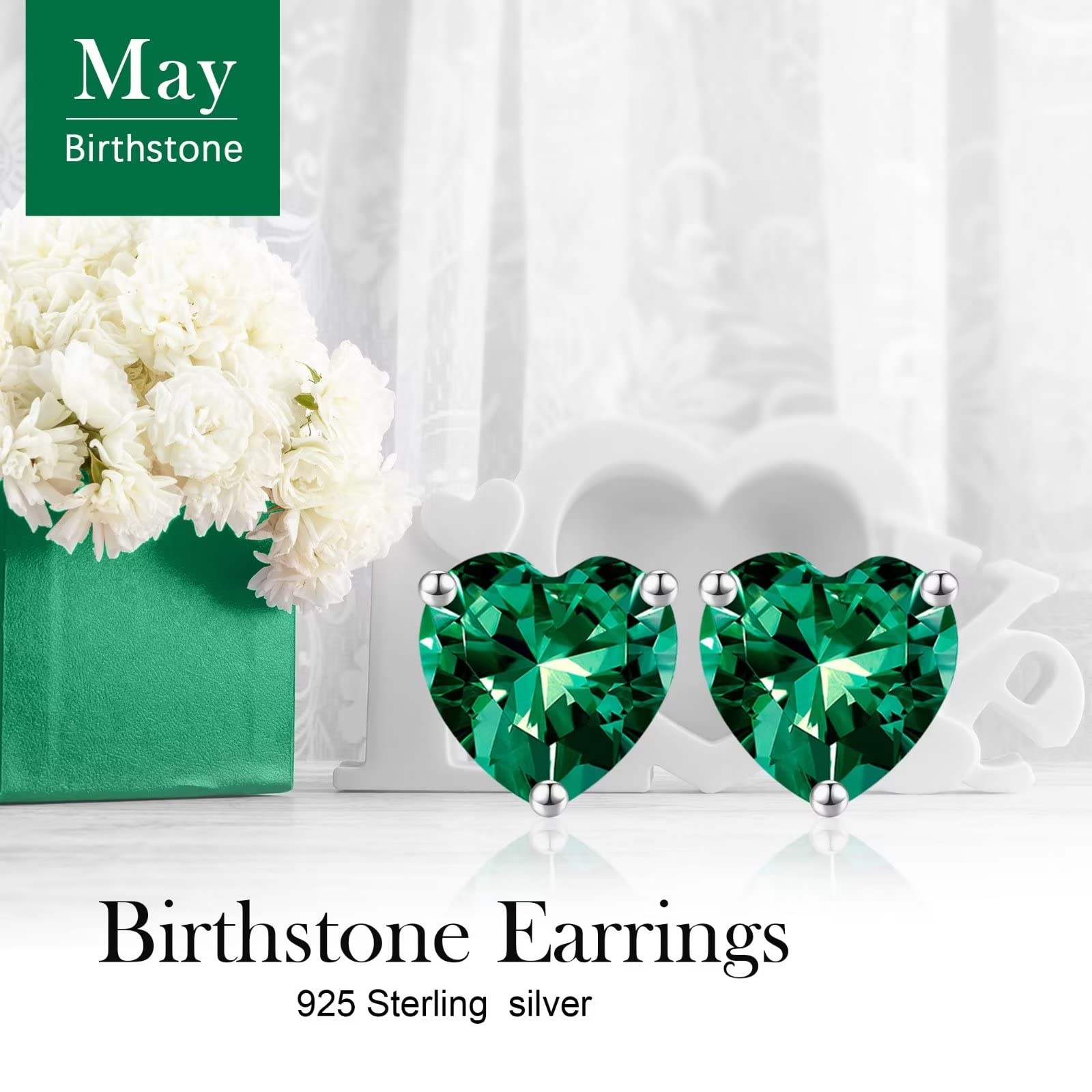 925 Sterling Silver Heart Birthstone Stud Earrings for Women | Personalized Jewelry Gifts for Mother's Day, Valentine's, Christmas & Birthdays | Elegant Everyday Wear & Special Occasion Accessories
