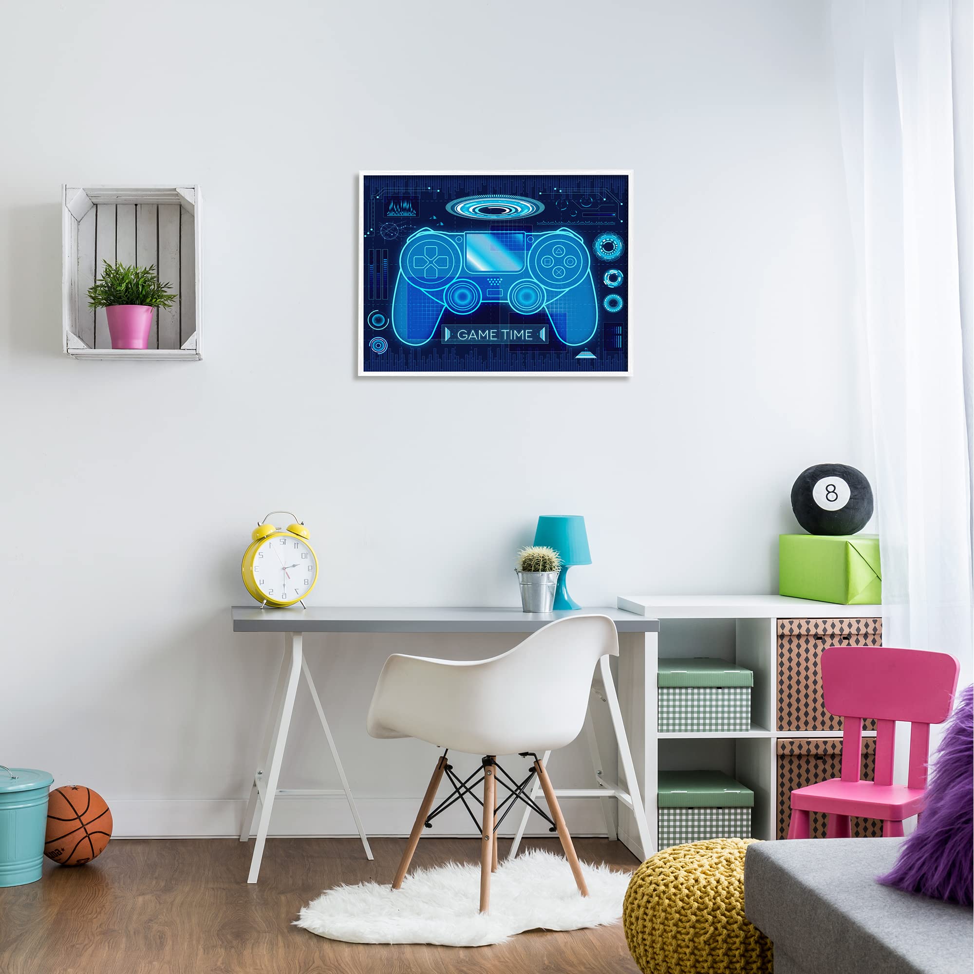 Stupell Industries Game Time Bold Blue Computer Theme Gaming Controller - Modern Gaming Decor for PC & Console Gamers - Perfect for Bedroom, Office & Gaming Room Setup