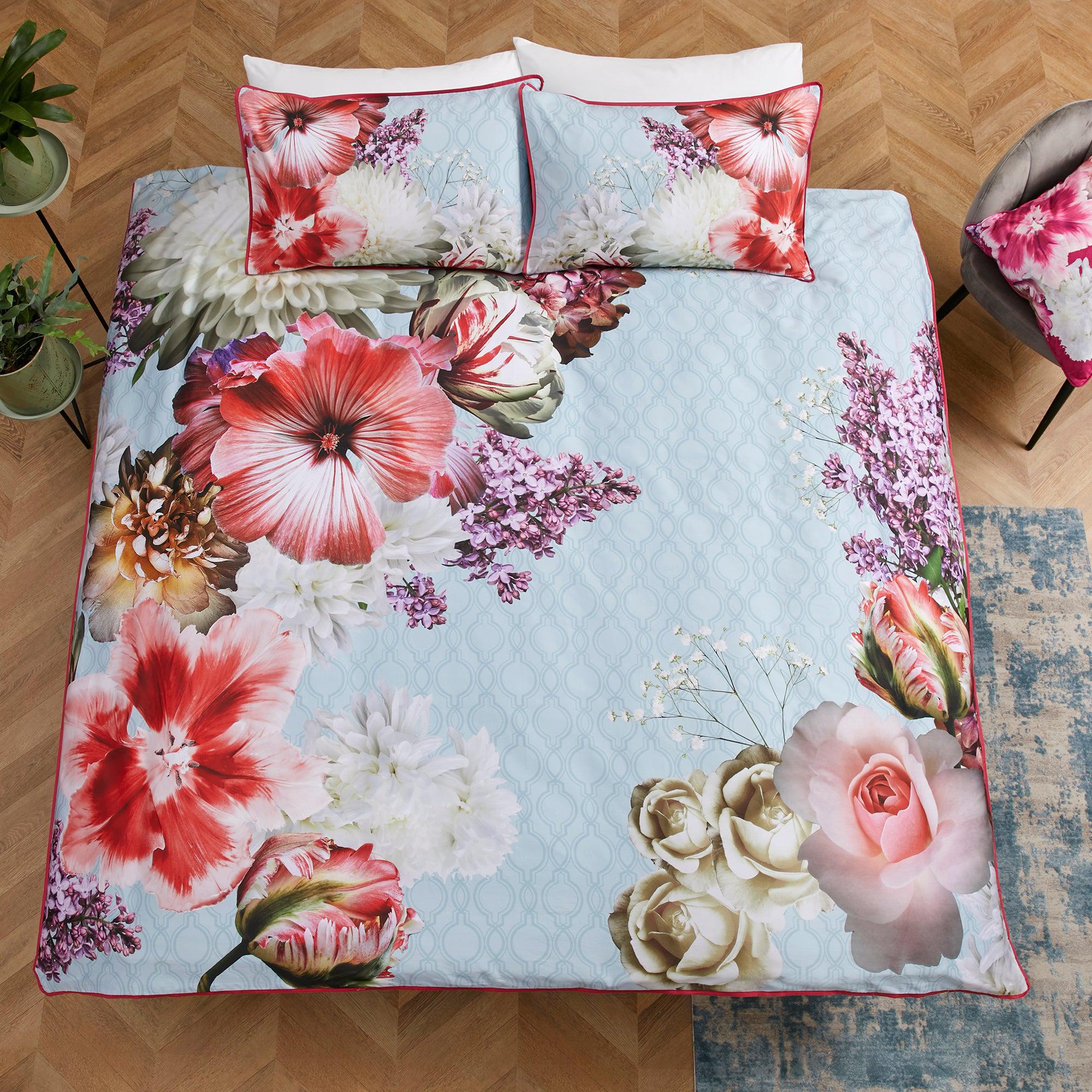 Laurence Llewelyn Bowen Mayfair Lady Duvet Cover Set - Queen Size Blue Floral Bedding - Perfect for Master Bedroom & Guest Room Decor