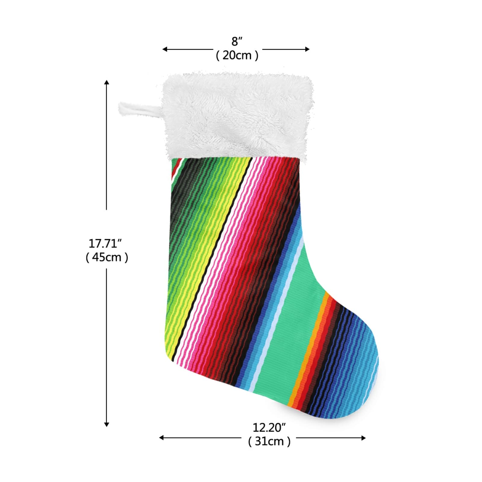 1 Pack Mexican Serape Striped Christmas Stocking - 17.7 Inch Fireplace Hanging Decor for Holiday Home, Party & Gift Exchange | Xmas Mantel Decoration, Festive Seasonal Ornament