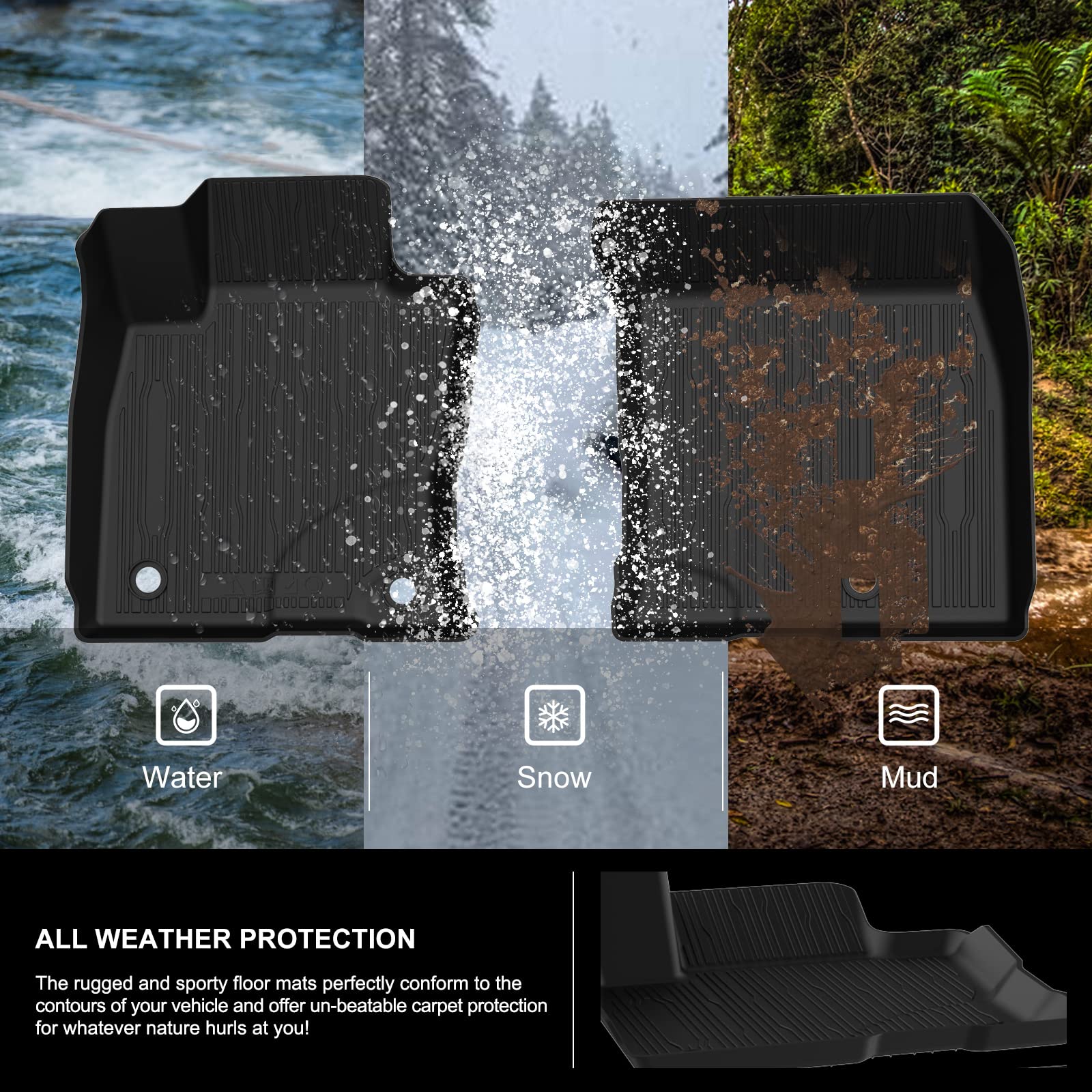 KIWI MASTER All-Weather Floor Mats for 2020-2025 Ford Escape | OEM Replacement LJ6Z-7813300-AA | Custom Fit TPE Slush Liners | Front & Rear 2 Row Seat Protection | Black (Non-Hybrid) | Perfect for Winter Snow, Mud & Everyday Use