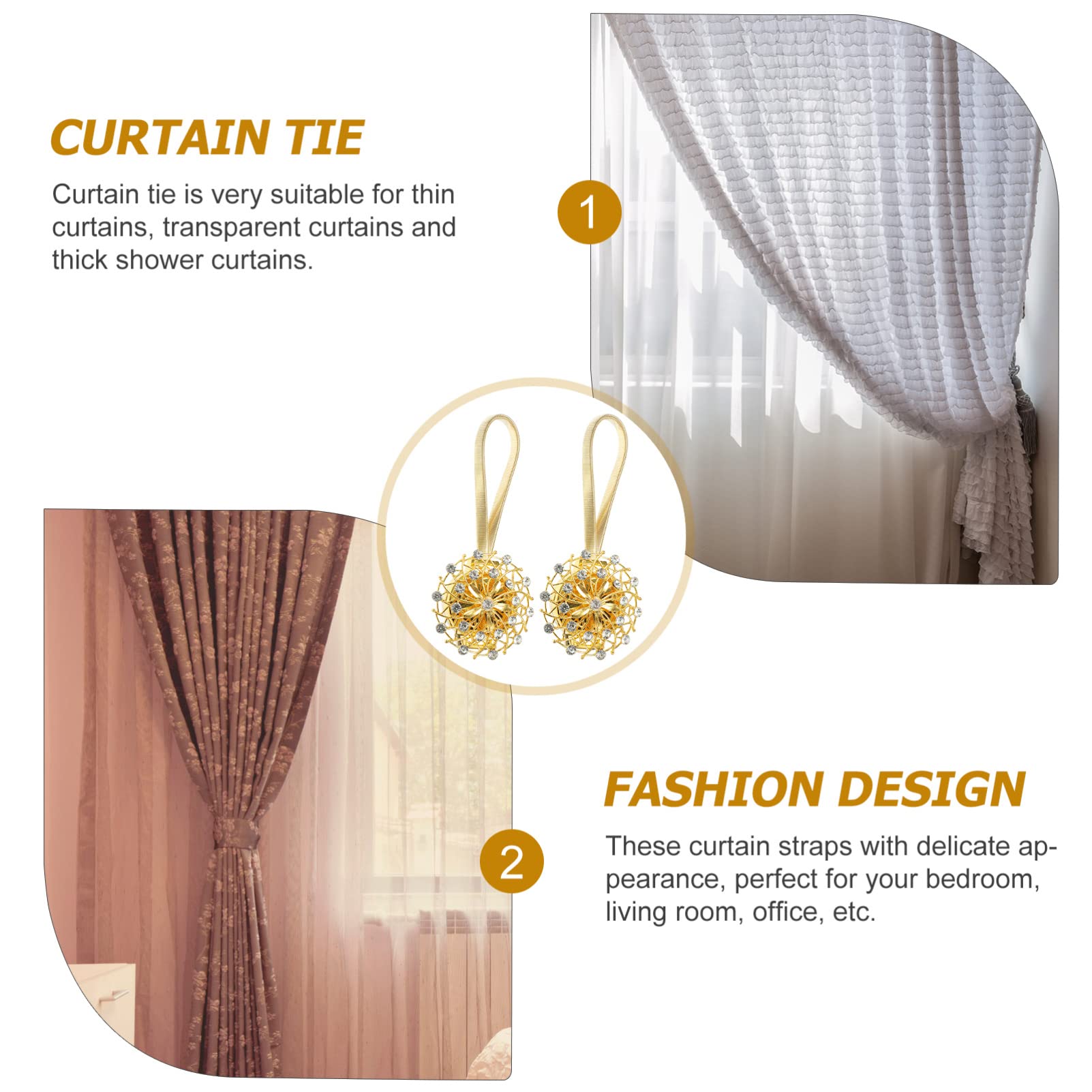 Sparkling Rhinestone Curtain Tiebacks - 2 Pack Bling Drapery Holdbacks for Windows, Elegant Curtain Buckles for Living Room & Bedroom Decor | Perfect for Weddings, Home Theater & Luxury Interior Design