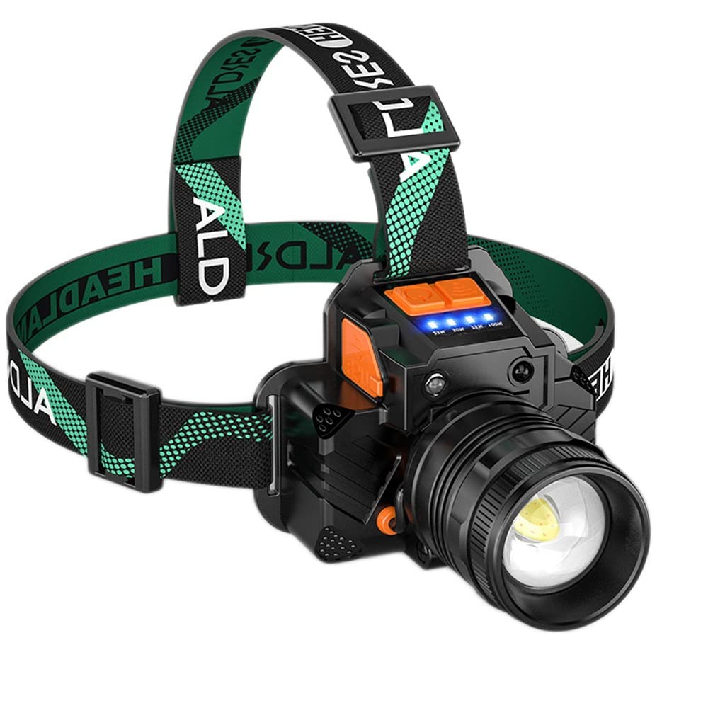 TONPOP Rechargeable LED Headlamp - 1000 Lumen Bright Headlight for Outdoor Activities, Night Fishing, Camping & Mining - Waterproof Head Mounted Flashlight with Long Battery Life (Yellow Light) - Perfect for Hiking, Hunting and Emergency Use