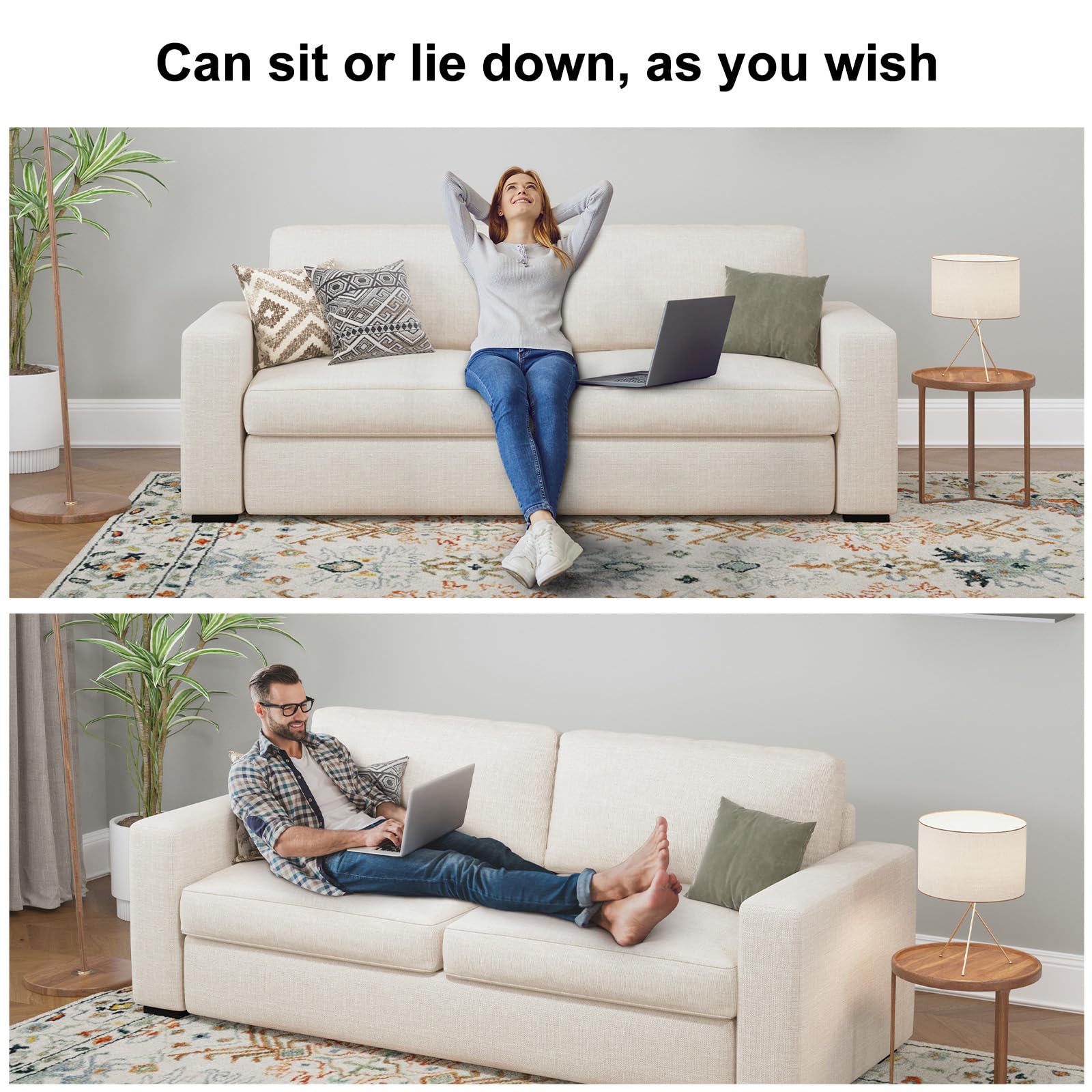 2-Piece Loveseat Sofa Set - Breathable Linen 3-Seater Couch with Deep Seats for Living Room, Small Spaces & Apartments - Beige Modern Furniture | Perfect for Cozy Living Rooms, Studio Apartments & Small Space Decor