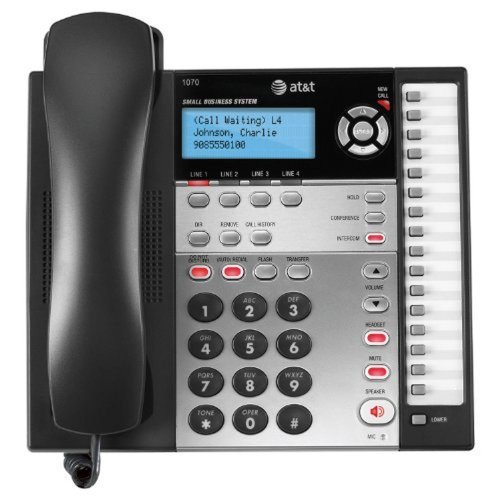 AT&T 1070 4-Line Expandable Corded Phone System with Caller ID, Call Waiting & Speakerphone - 1 Handset (Black/Silver) for Home & Office Communication