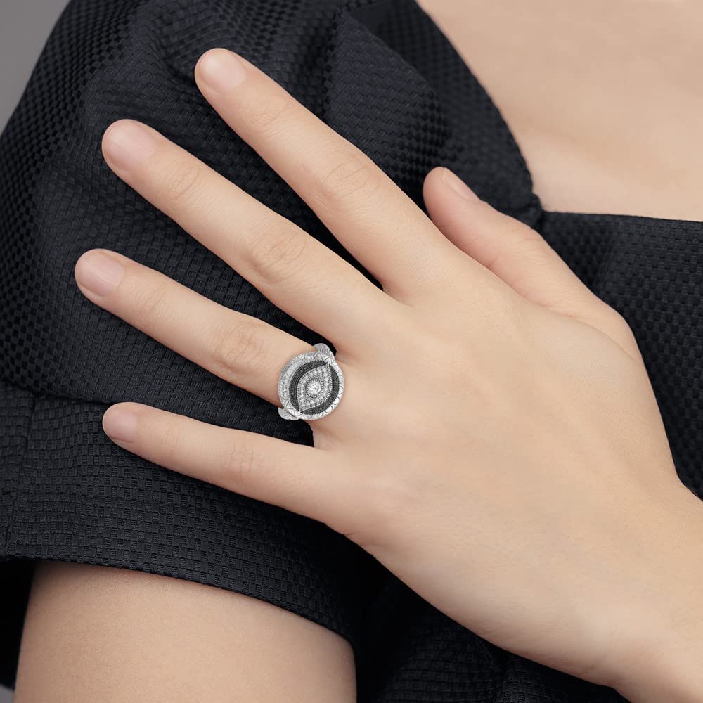 925 Sterling Silver Black & White Cubic Zirconia Evil Eye Protection Ring for Women - Elegant Dainty Jewelry Gift for Her - Perfect for Everyday Wear, Spiritual Protection & Special Occasions