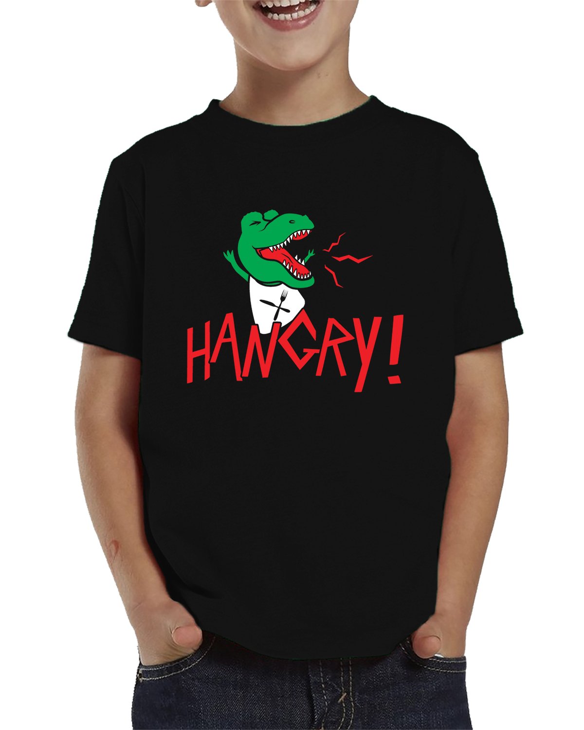 SpiritForged Apparel Hangry! Dinosaur Toddler T-Shirt - Cute Dino Graphic Tee for Boys & Girls - Perfect for Playdates, Birthday Parties & Everyday Fun