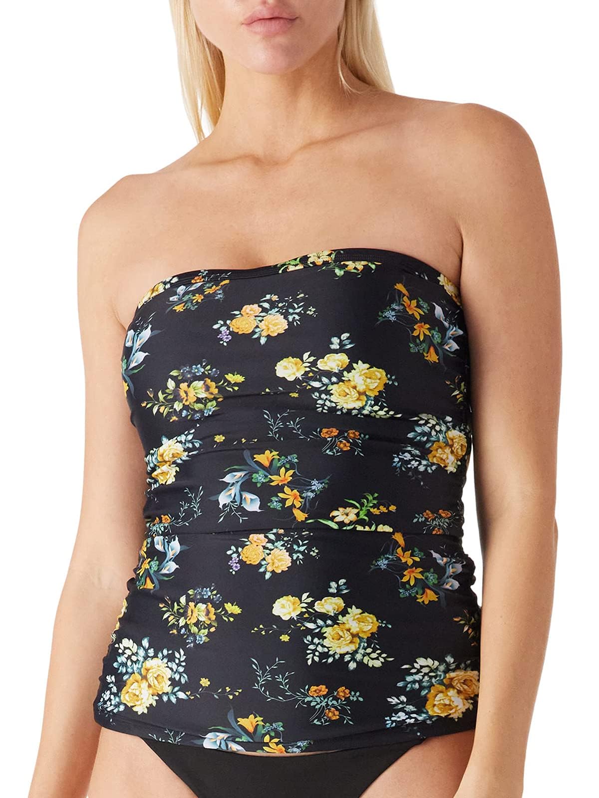 Ocean Blues Women's Bandeau Tankini Top - Ruched Swimwear for Women, Strapless Bikini Top, Perfect for Beach, Pool & Summer Vacations