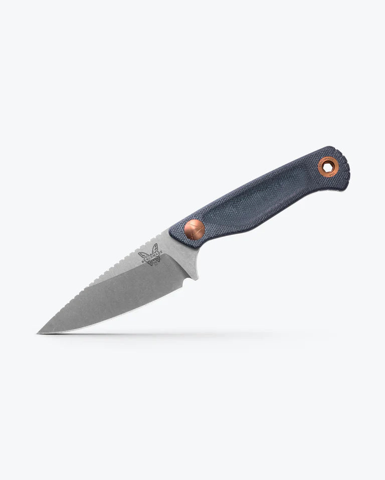 Benchmade 203 Dacian Fixed Blade Knife - Spearpoint Satin Blade with Blue Denim Micarta Handles - Hunting, Camping & Outdoor Survival Tool