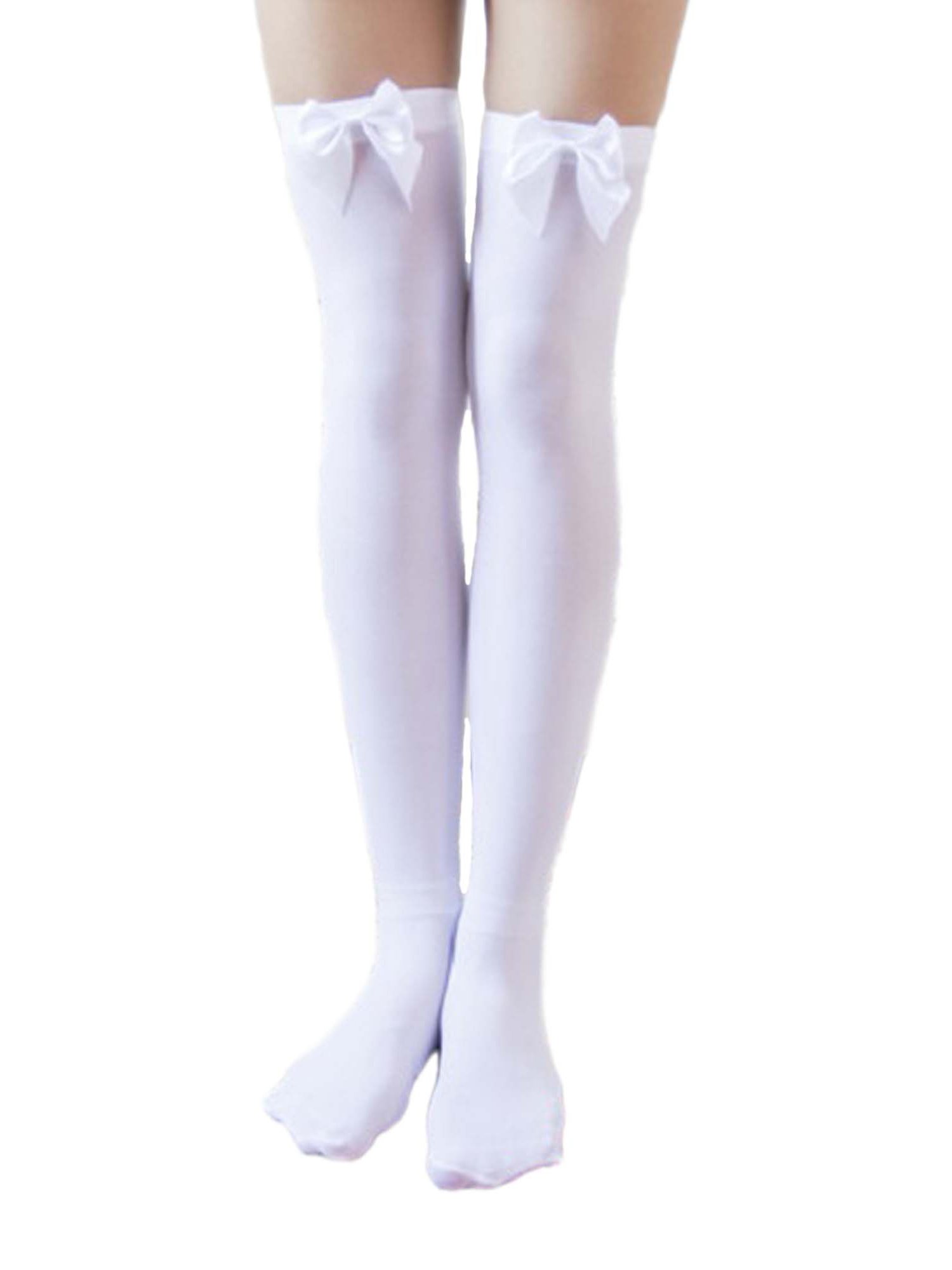 Angelique Sexy Classic Bow Opaque Thigh High Stockings - Women's Fashion Hosiery for Date Night & Special Occasions