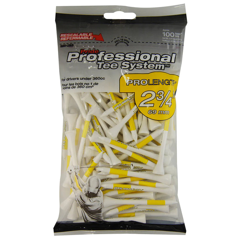 Pride Professional Golf Tees - 100 Pack Yellow Golf Tees for Driving Range & Tournament Play | Durable & Long-Lasting Golf Accessories