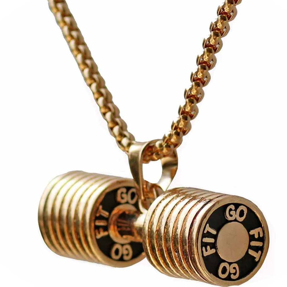 Men's Stainless Steel Gym Dumbbell Weightlifting Barbell Chain Pendant Necklace for Fitness Enthusiasts - Perfect Workout & Gym Accessory
