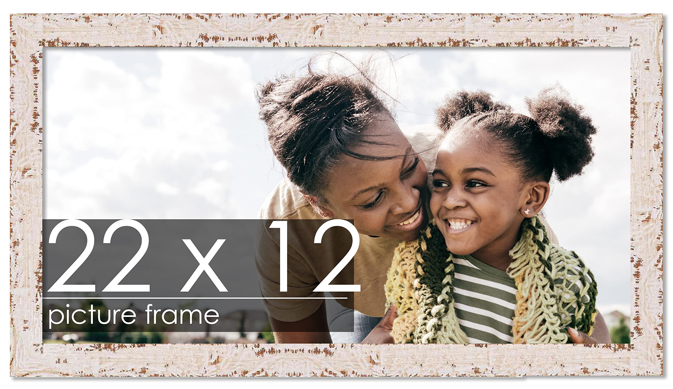 Shabby Chic White Wood Picture Frame 12x22 Inch - Farmhouse Style Wall Decor with UV Acrylic Glass, Foam Board Backing & Hanging Hardware - Perfect for Living Room, Bedroom & Office Wall Art Display
