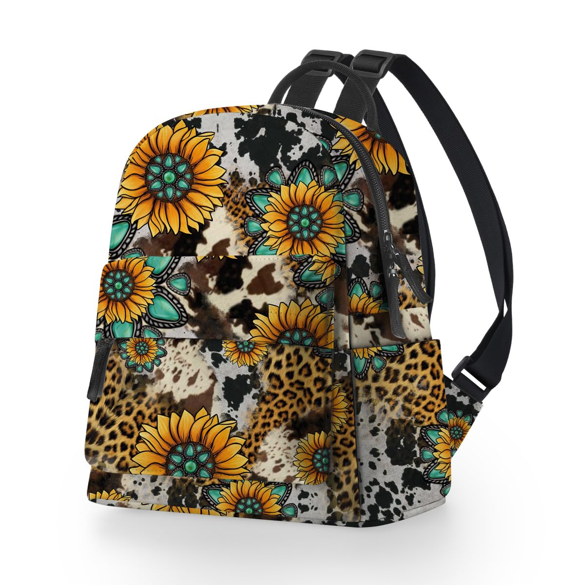 Deanfun Mini Backpack - Fashion Cow Print Leopard Sunflower 3D Printing Small Water Resistant Backpack for Women & Teens - Perfect for Travel, School, Hiking & Daily Use