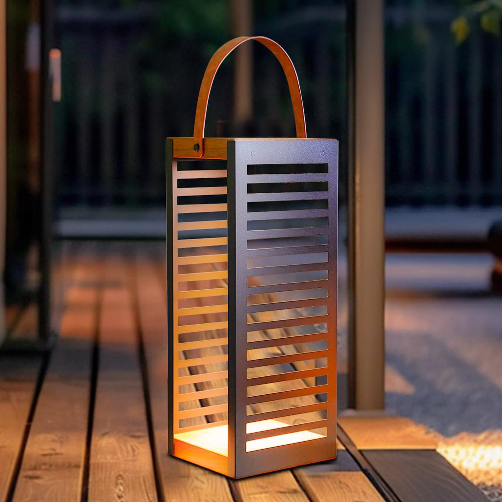 Solar Powered Outdoor Floor Lamp - Waterproof Metal Solar Lantern with Handle for Patio, Garden, Yard, Porch - Perfect for Landscape Lighting, Pathway Illumination, and Backyard Decor