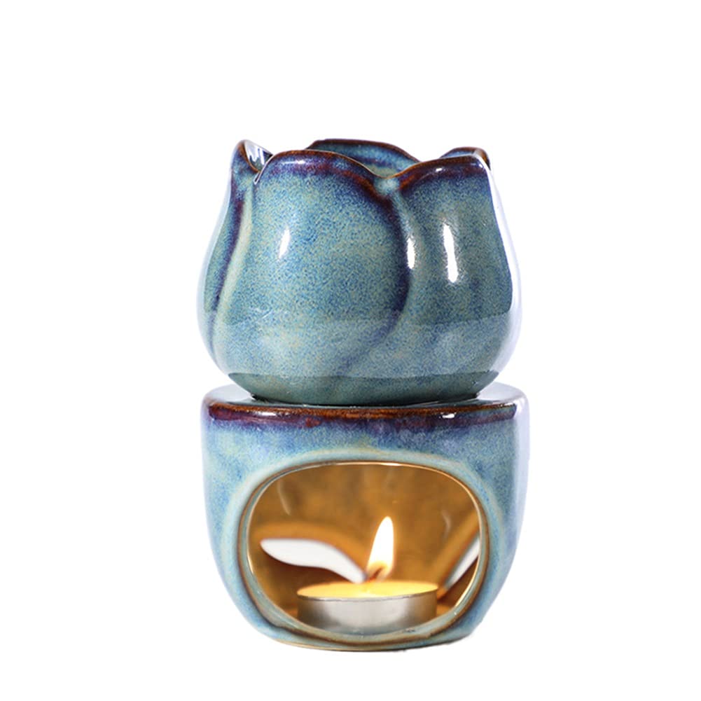 CHYSP Large Capacity Ceramic Tulip Incense Burner & Wax Melter - Aroma Diffuser for Essential Oils | Home Decor & Fragrance Oil Warmer for Relaxation, Meditation, and Spa Atmosphere